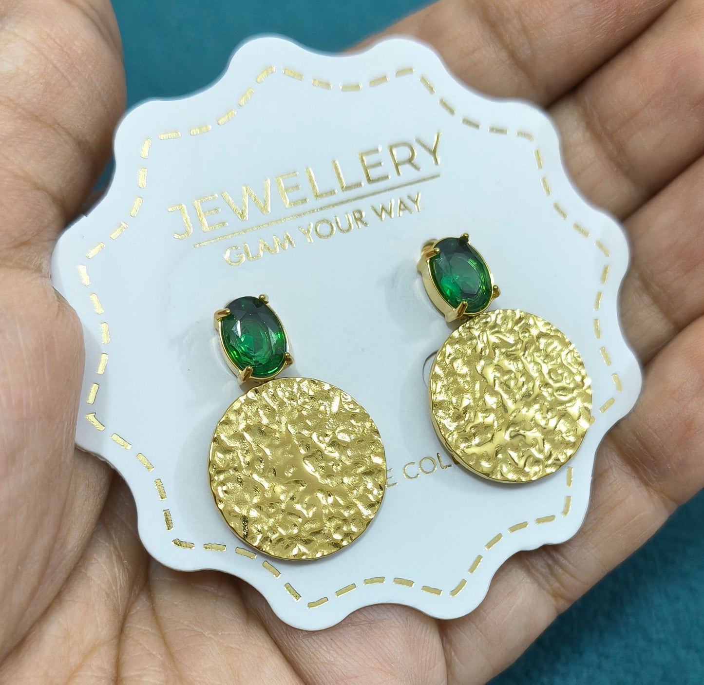 Anti Tarnish Emerald Charm Party Earrings 18K Gold Plated