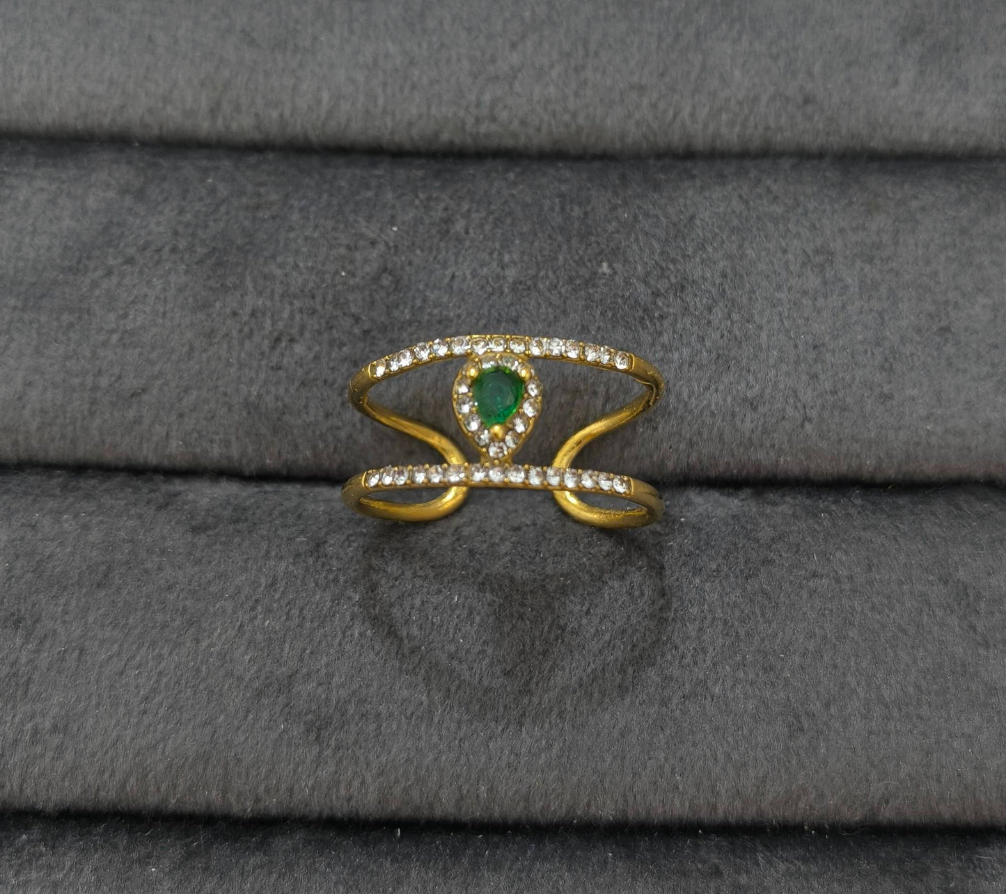 Anti Tarnish Emerald Diamond Ring 18K Gold Plated