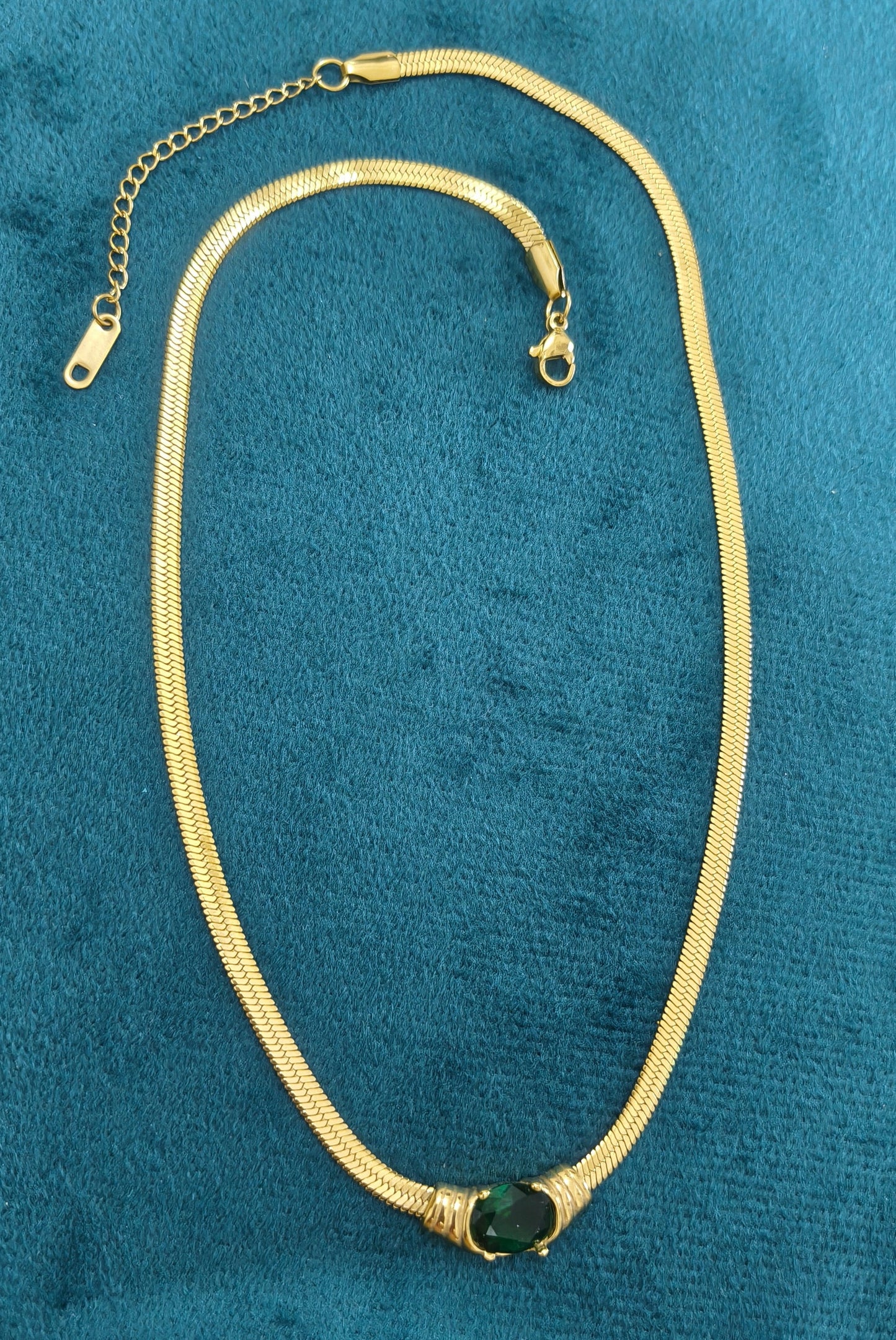 Anti Tarnish Emerald Pendant Heavy Snake Chain Necklace