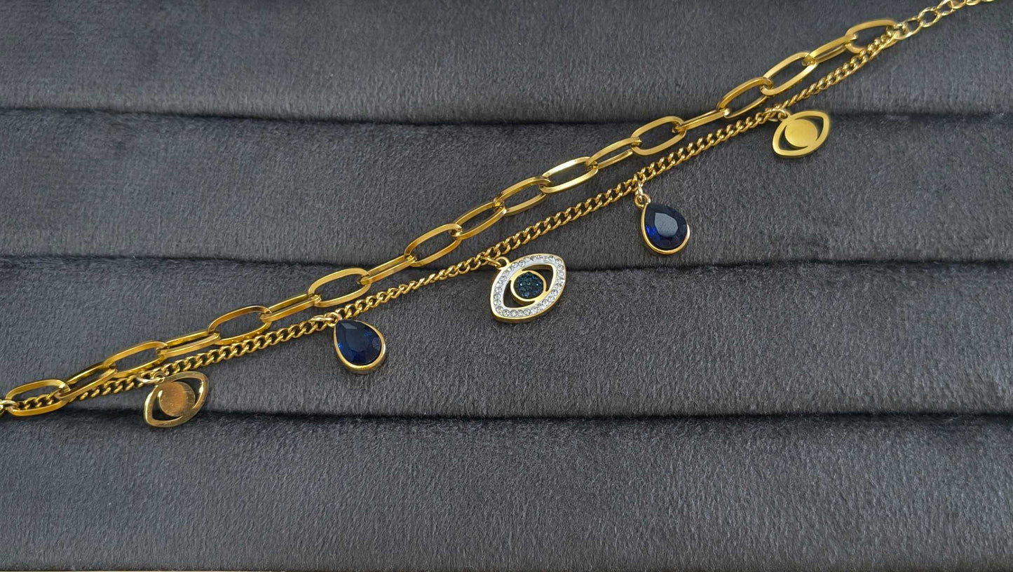 Anti Tarnish Evil Eye Dual-Layer Bracelet 18K Gold Plated