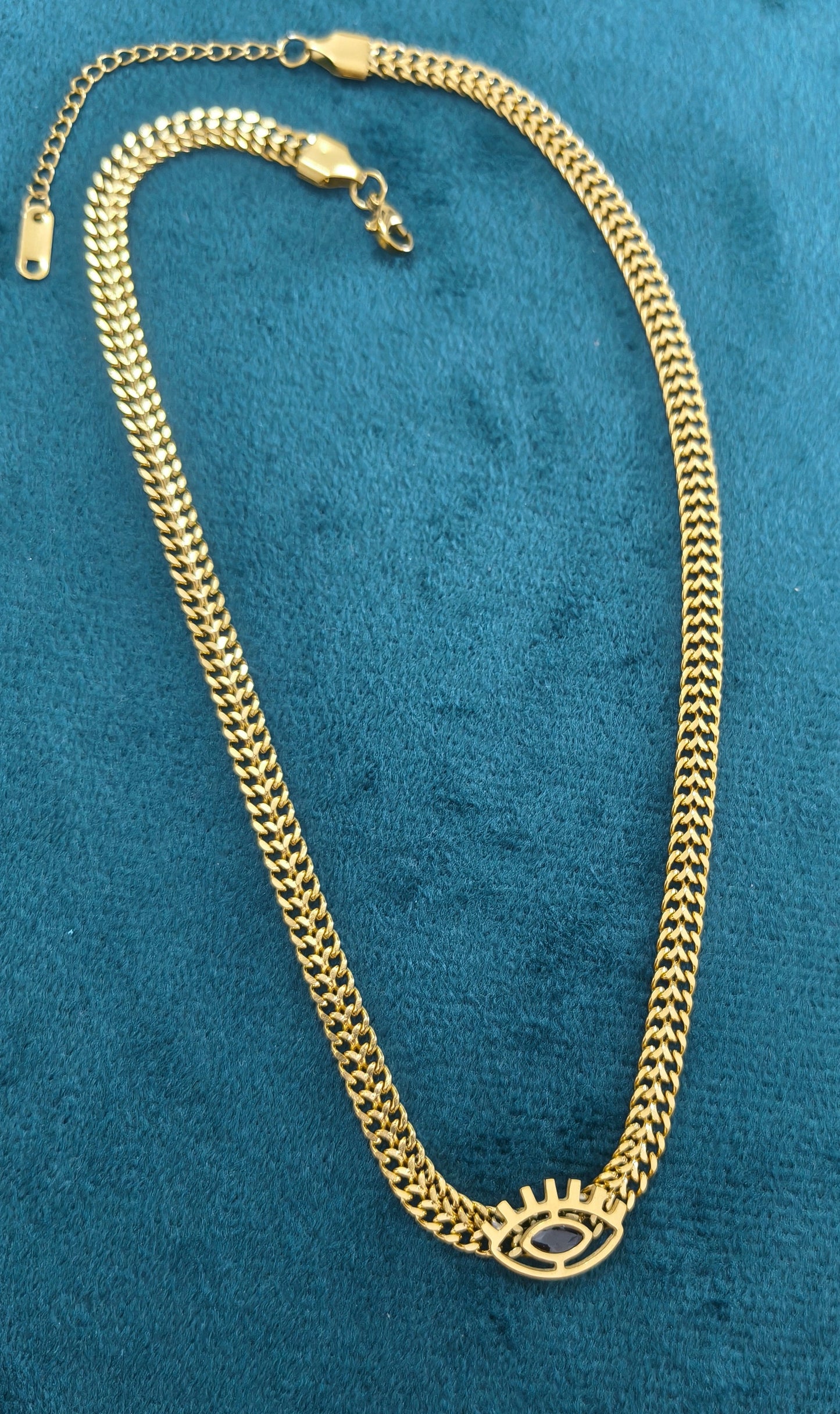 Anti Tarnish Evil Eye Heavy Snake Chain Necklace 18K Gold Plated