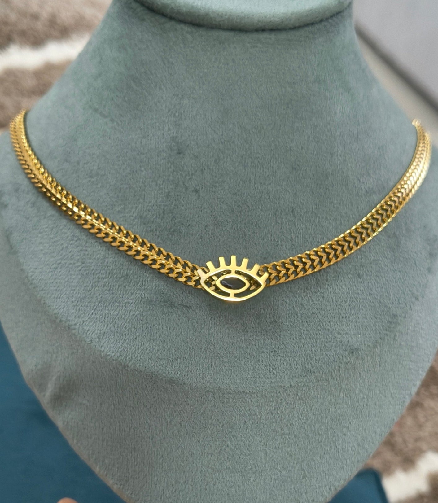 Anti Tarnish Evil Eye Heavy Snake Chain Necklace 18K Gold Plated