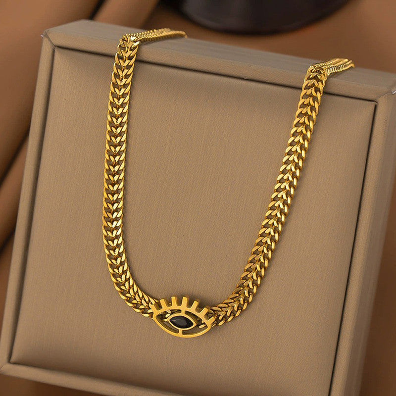 Anti Tarnish Evil Eye Heavy Snake Chain Necklace 18K Gold Plated
