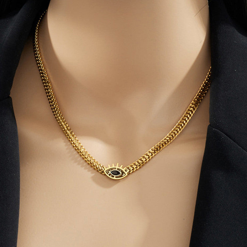 Anti Tarnish Evil Eye Heavy Snake Chain Necklace 18K Gold Plated
