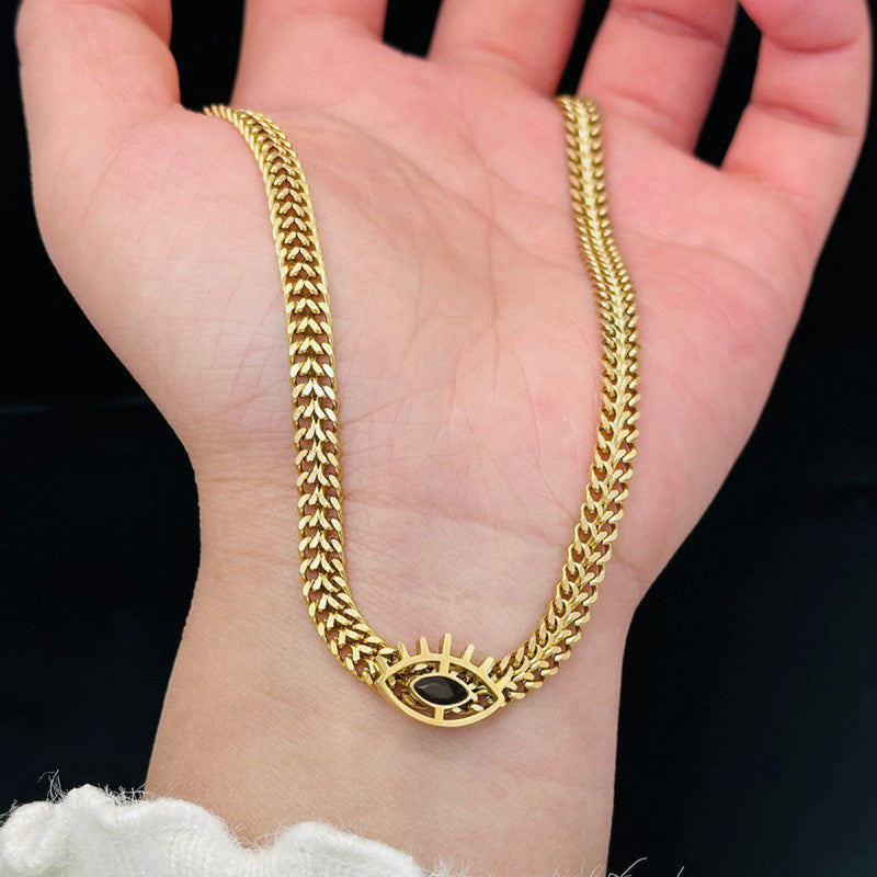 Anti Tarnish Evil Eye Heavy Snake Chain Necklace 18K Gold Plated