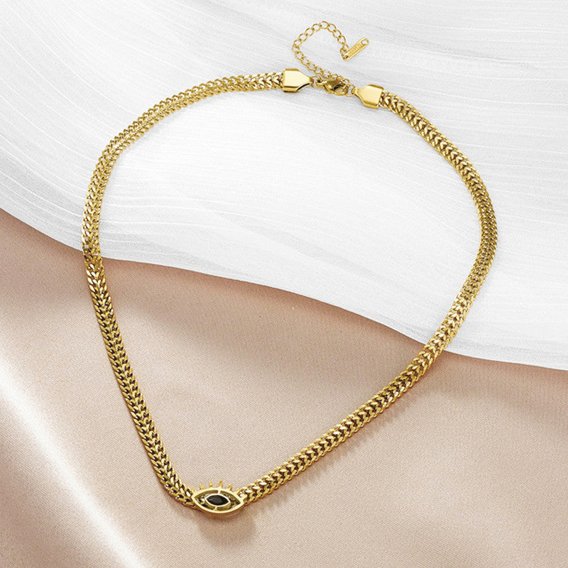 Anti Tarnish Evil Eye Heavy Snake Chain Necklace 18K Gold Plated