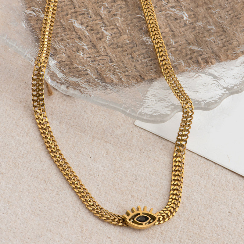 Anti Tarnish Evil Eye Heavy Snake Chain Necklace 18K Gold Plated