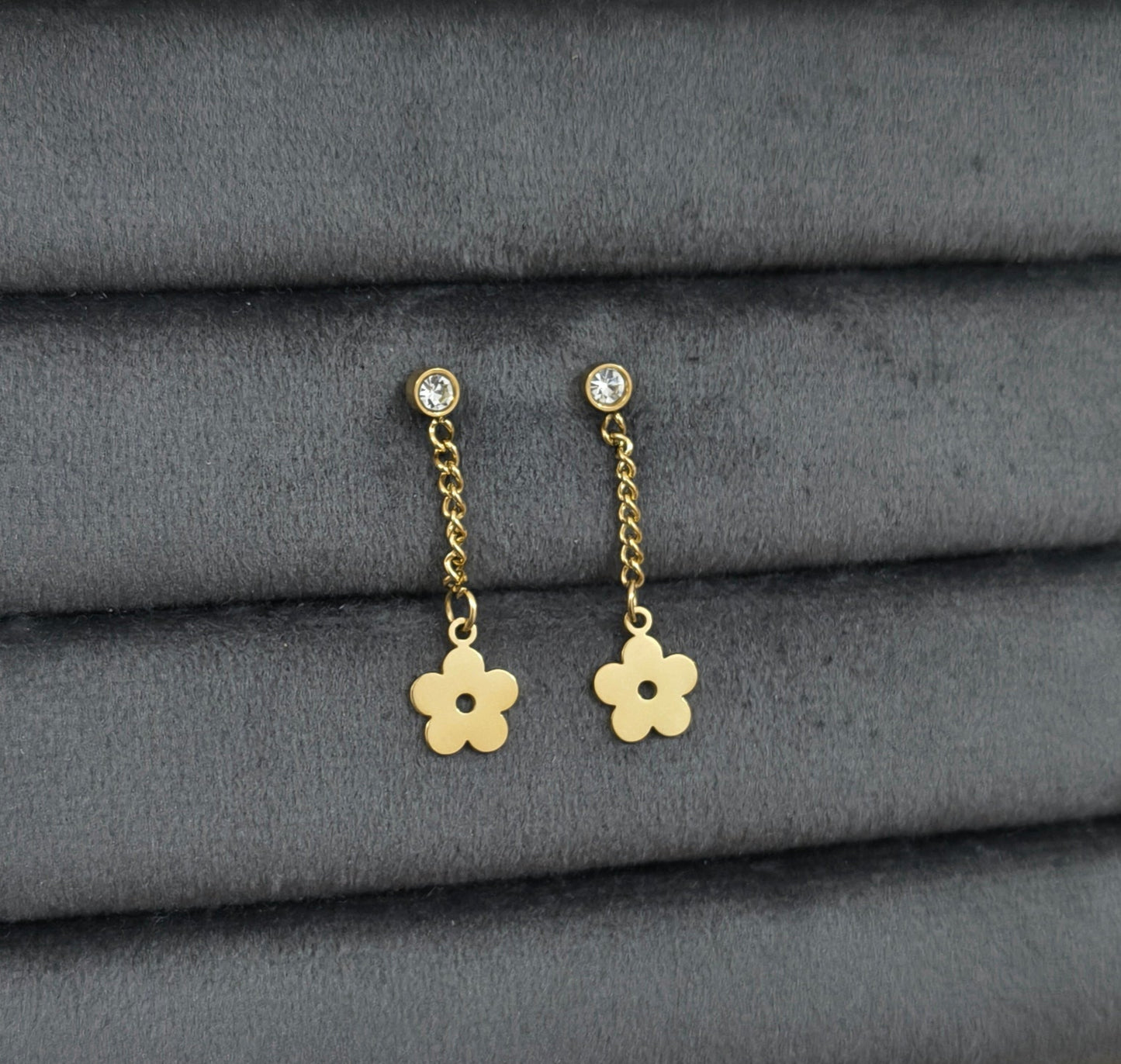 Anti Tarnish Floral Long Chain Earrings 18K Gold Plated