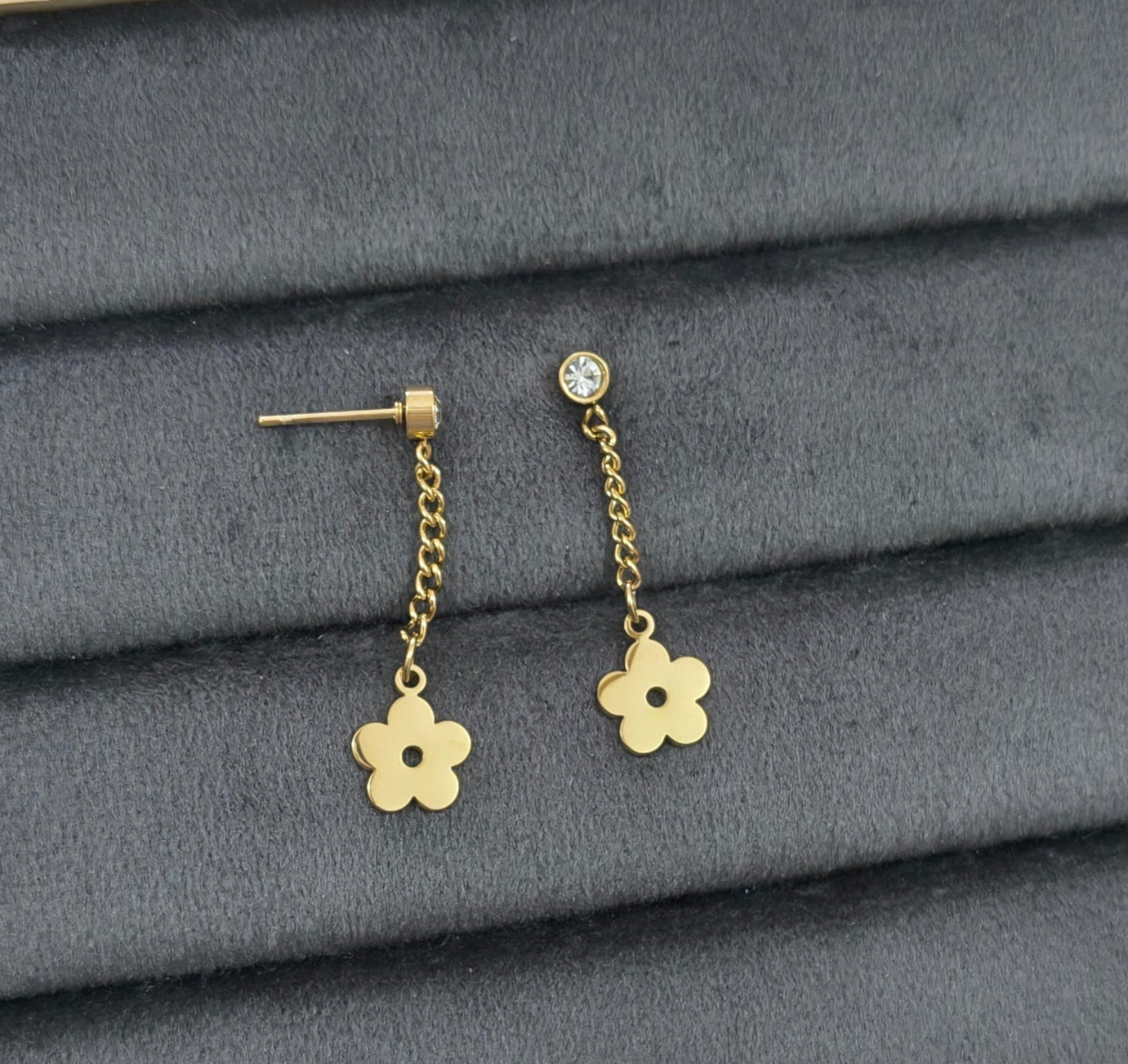 Anti Tarnish Floral Long Chain Earrings 18K Gold Plated