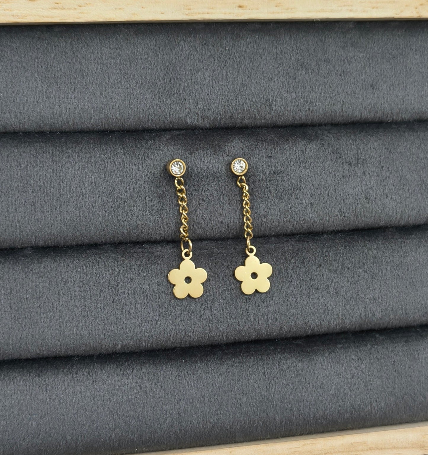 Anti Tarnish Floral Long Chain Earrings 18K Gold Plated