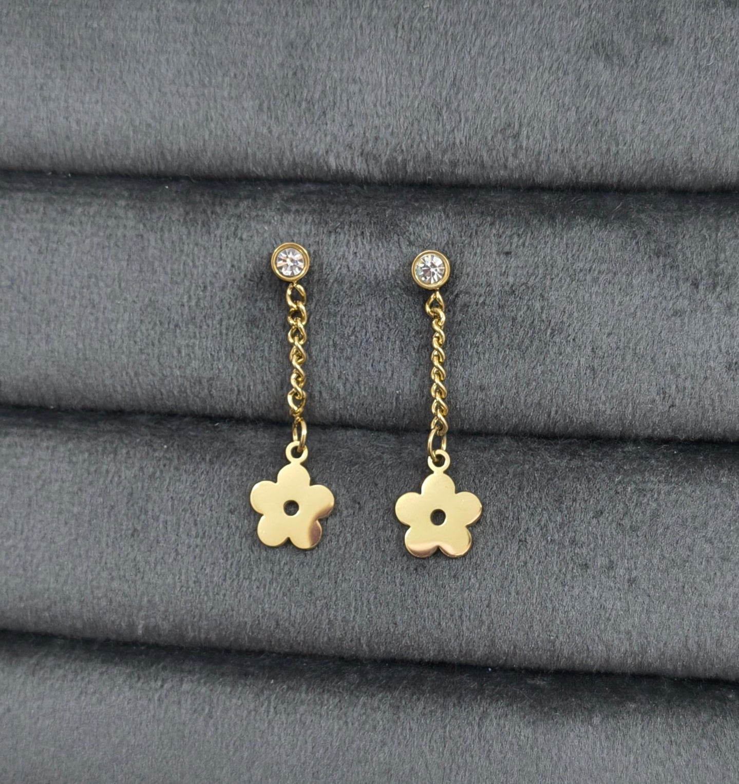 Anti Tarnish Floral Long Chain Earrings 18K Gold Plated