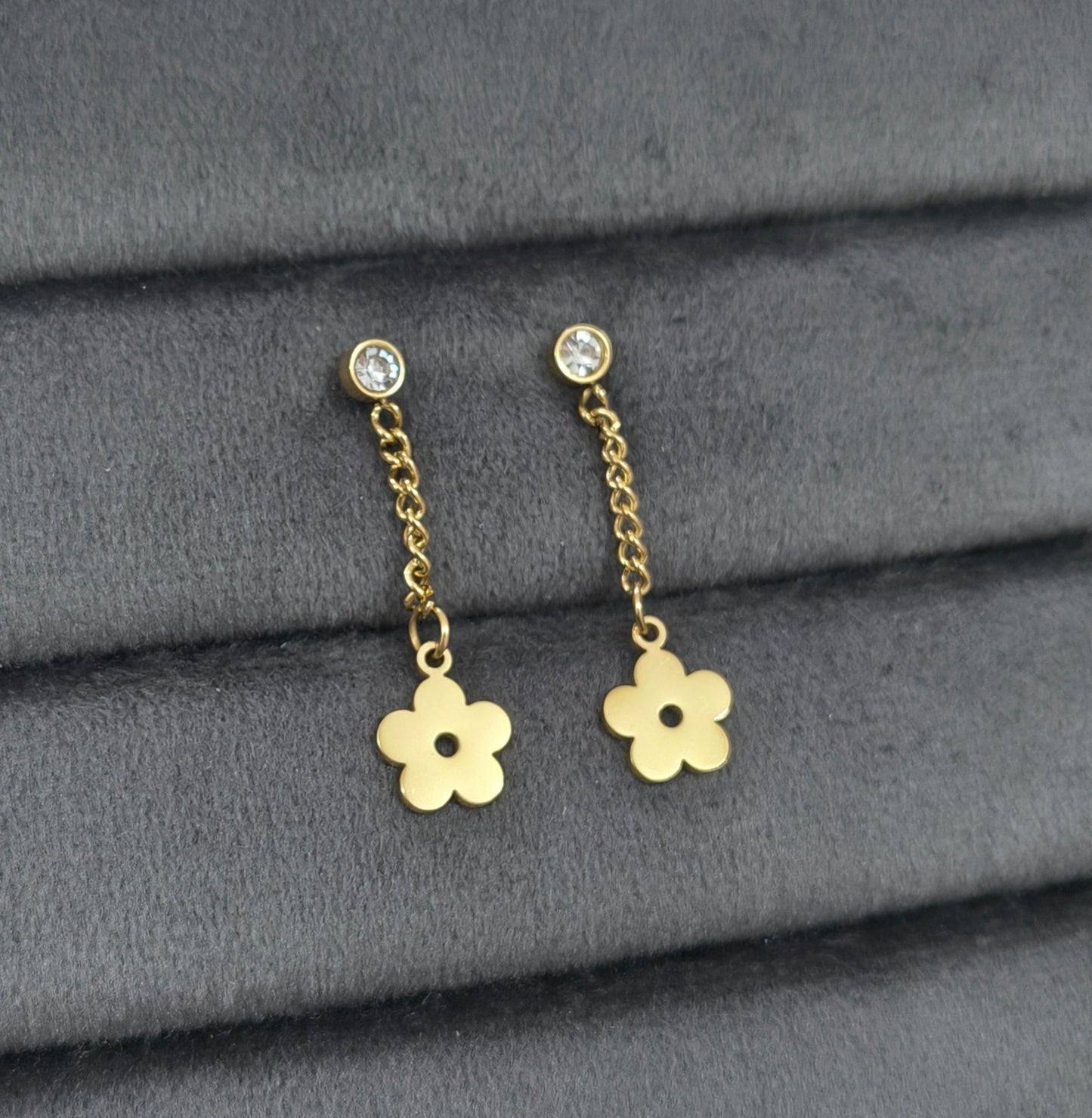 Anti Tarnish Floral Long Chain Earrings 18K Gold Plated