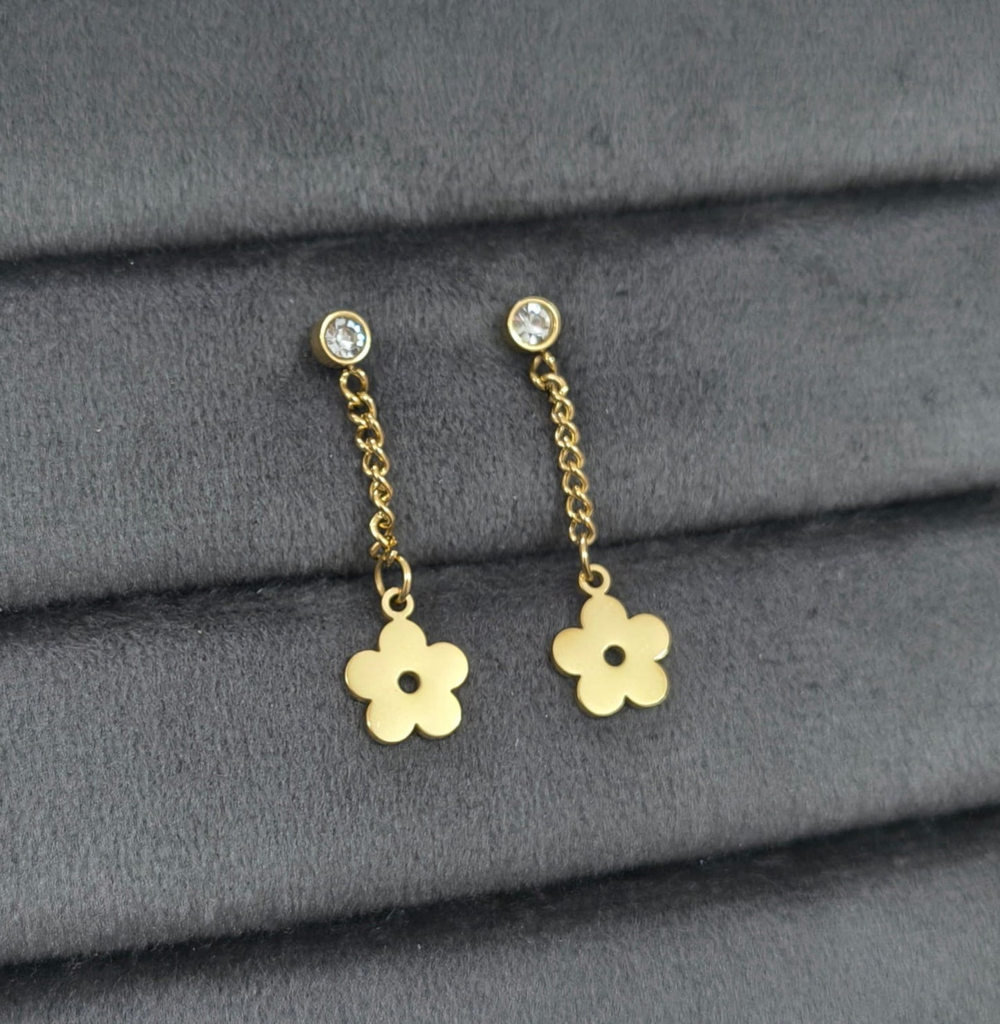 Anti Tarnish Floral Long Chain Earrings 18K Gold Plated