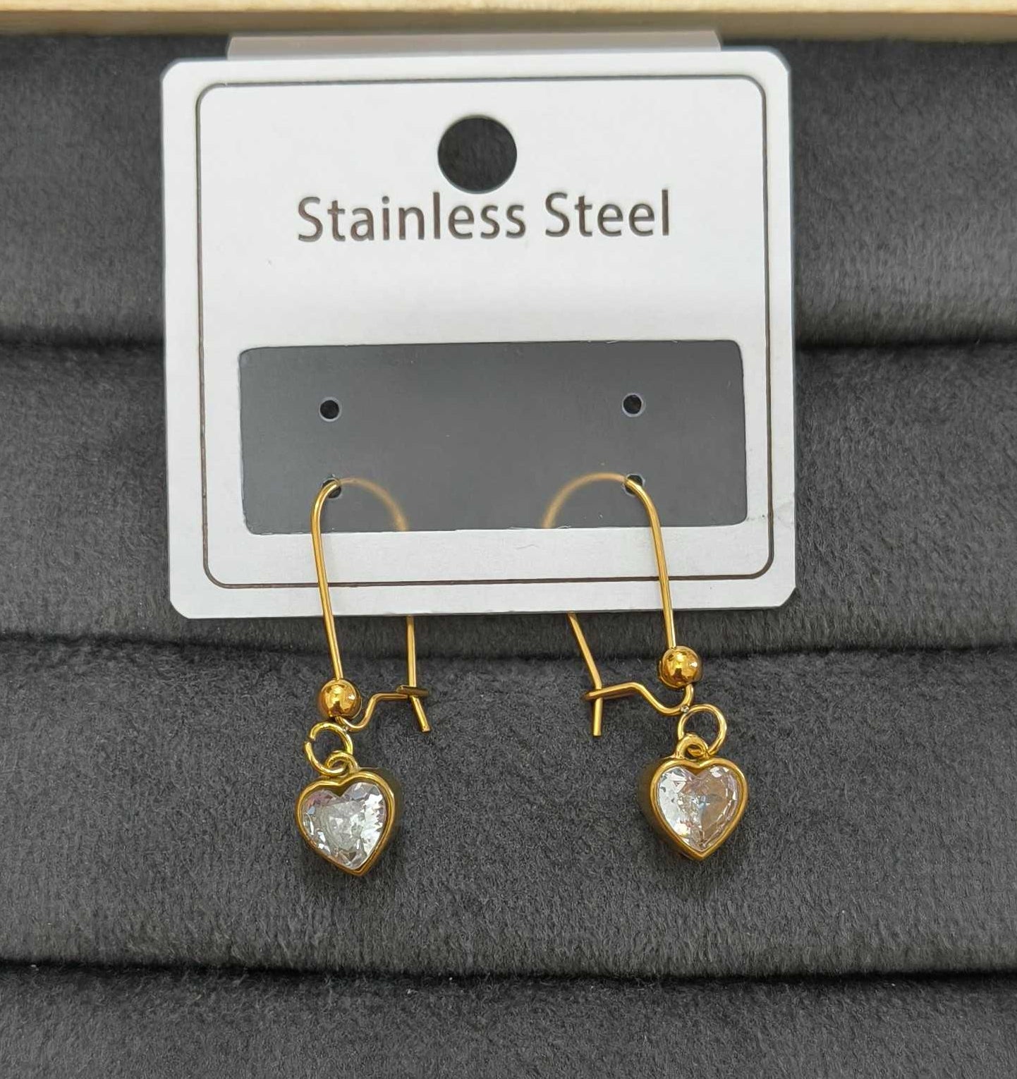 Anti Tarnish Gold Heart Dangle Earrings 18K Gold Plated