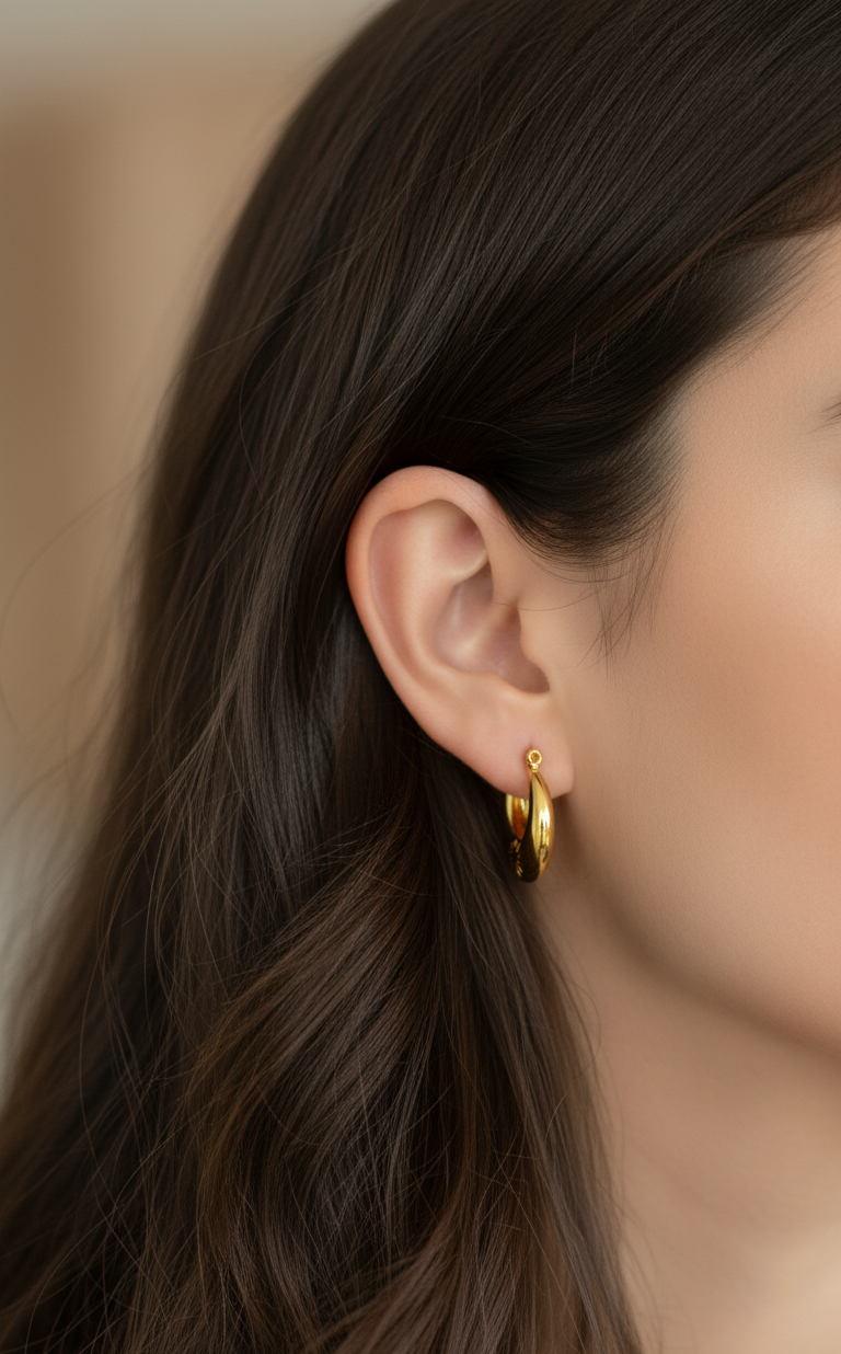 Anti Tarnish Golden Flower Hoop Earrings 18K Gold Plated