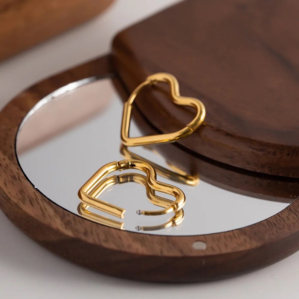 Anti Tarnish Golden Heart Hoop Earrings 18K Gold Plated
