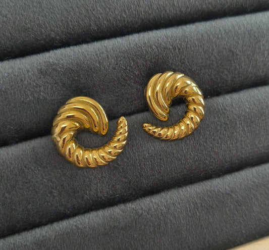 Anti Tarnish Golden Spiral Stud Earrings 18K Gold Plated