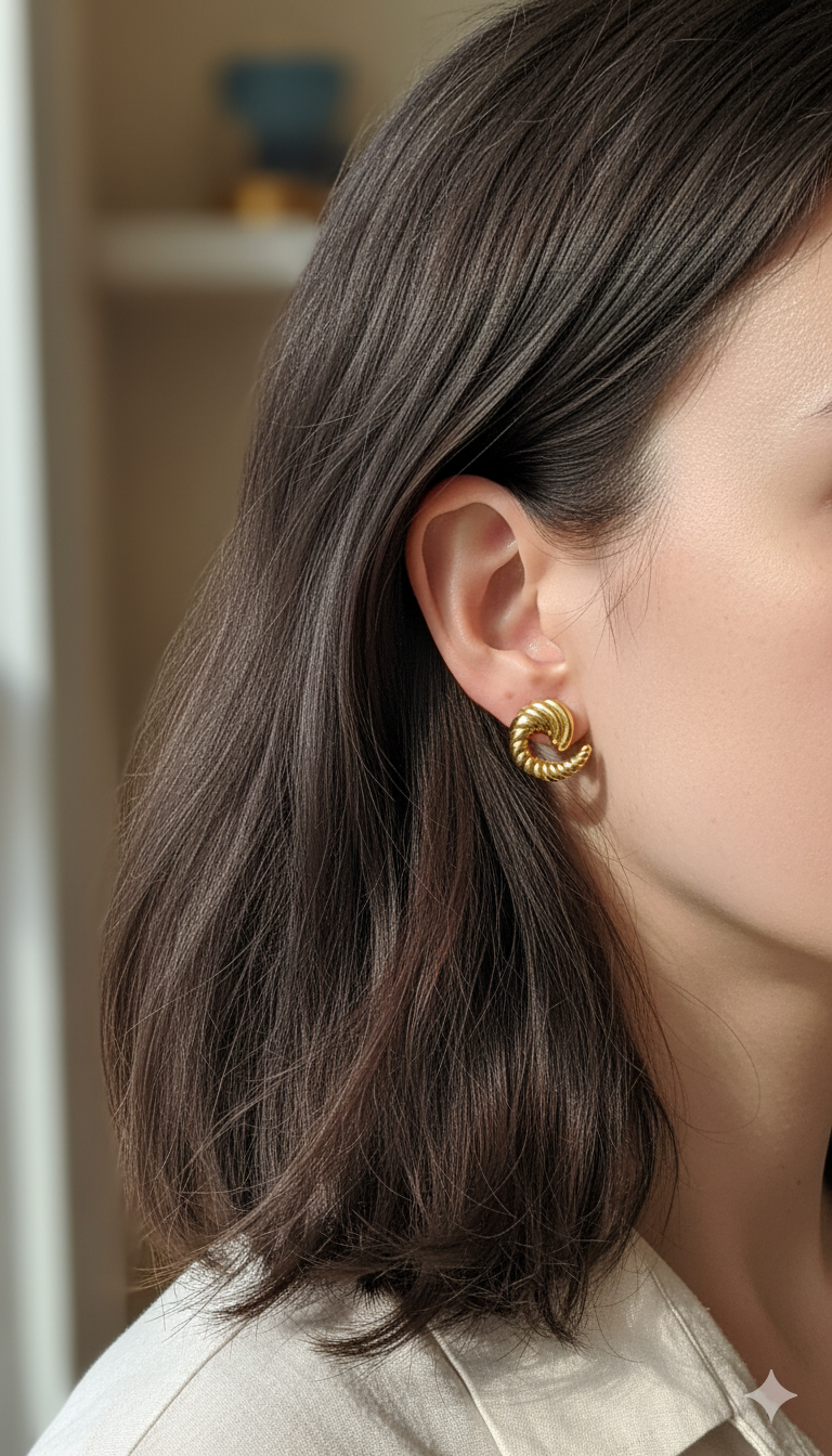 Anti Tarnish Golden Spiral Stud Earrings 18K Gold Plated