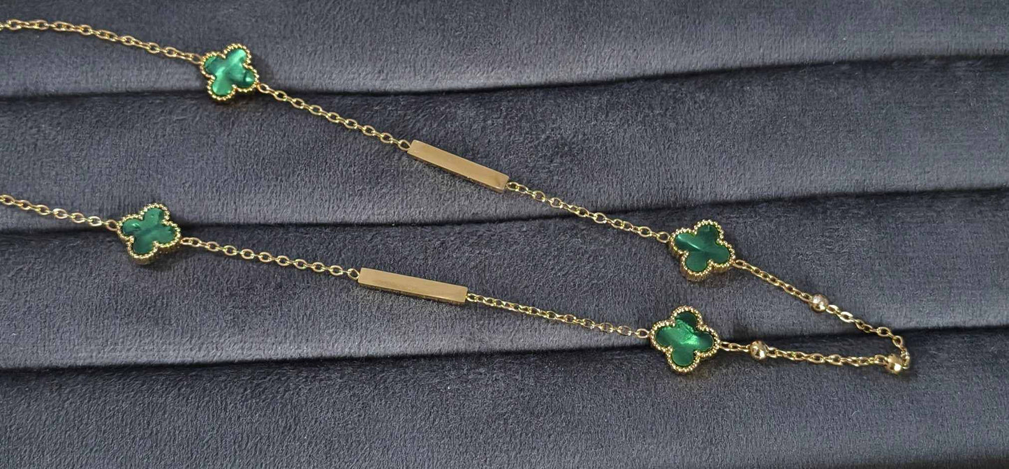 Anti Tarnish Green Clover Necklace 18K Gold Plated