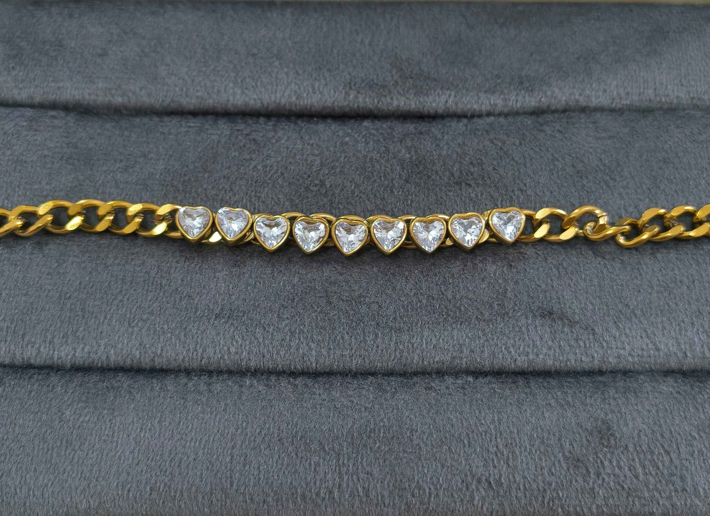 Anti Tarnish Heart Cuban Chain Bracelet 18K Gold Plated