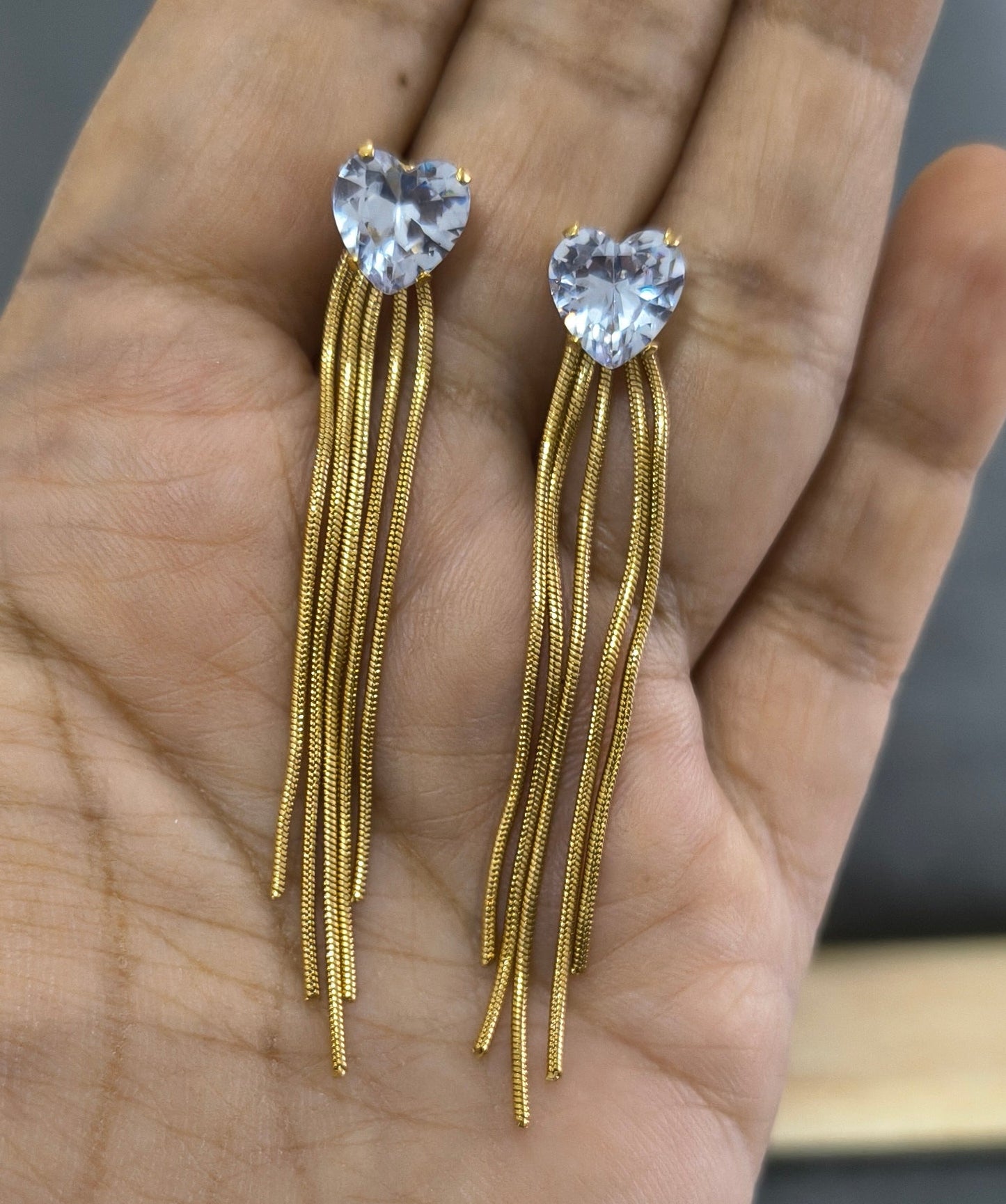 Anti Tarnish Heart Solitaire Party Earrings 18K Gold Plated