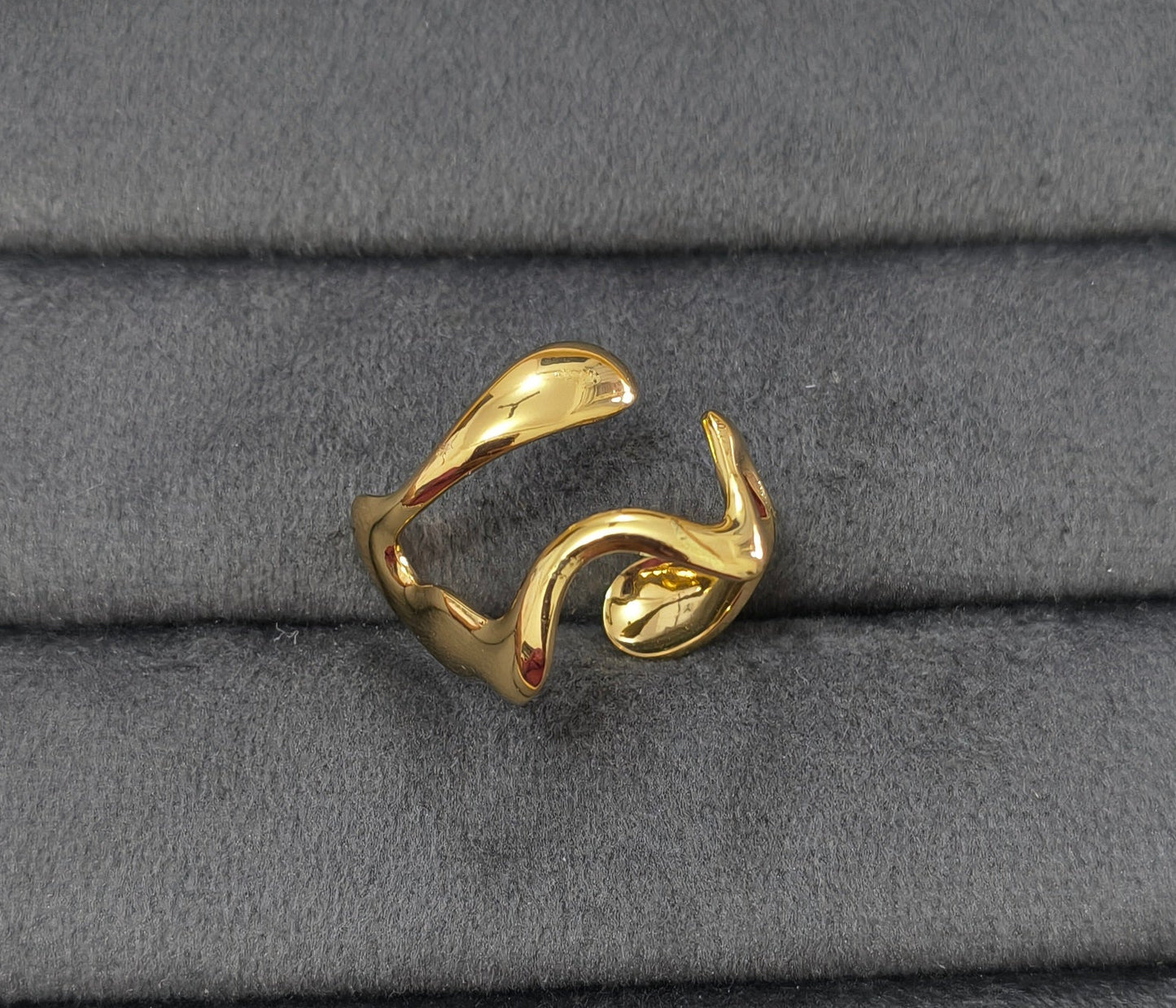 Anti Tarnish Lava Waves Ring Adjustable 18K Gold Plated