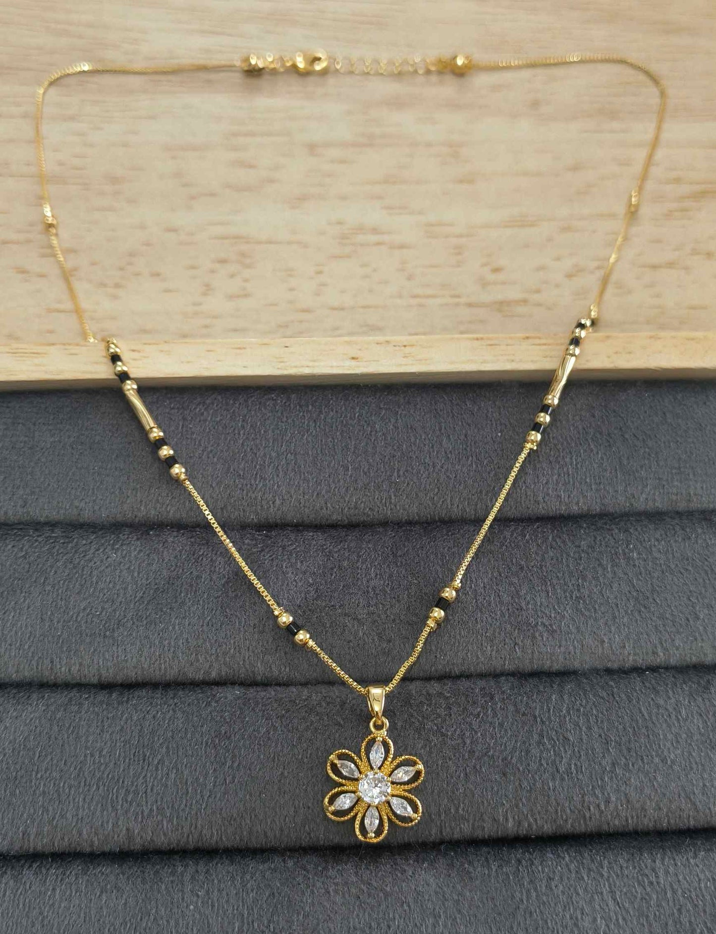 Anti Tarnish Mangalsutra AD Flower Pendant 18K Gold Plated