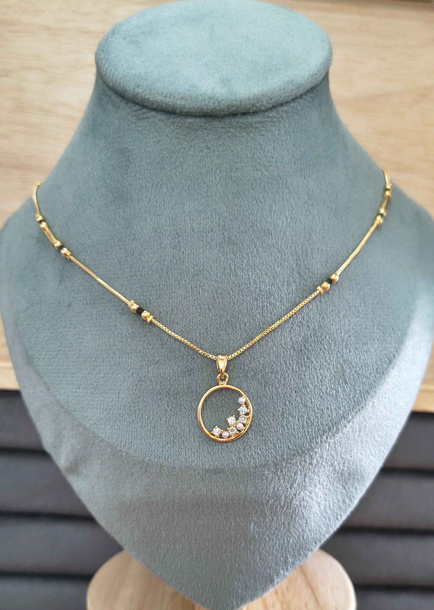 Anti Tarnish Mangalsutra AD Pearl Pendant 18K Gold Plated