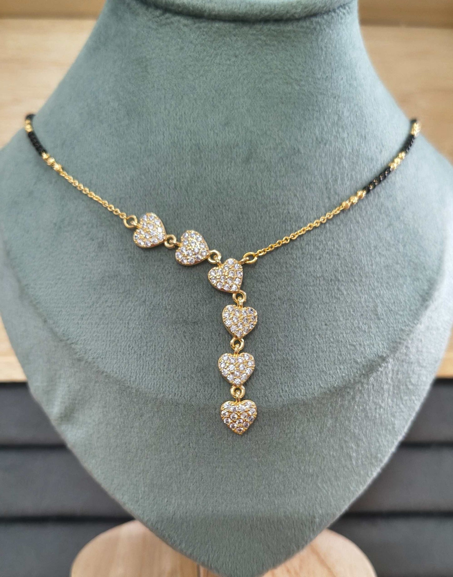 Anti Tarnish Mangalsutra Heart Drop Pendant 18K Gold Plated