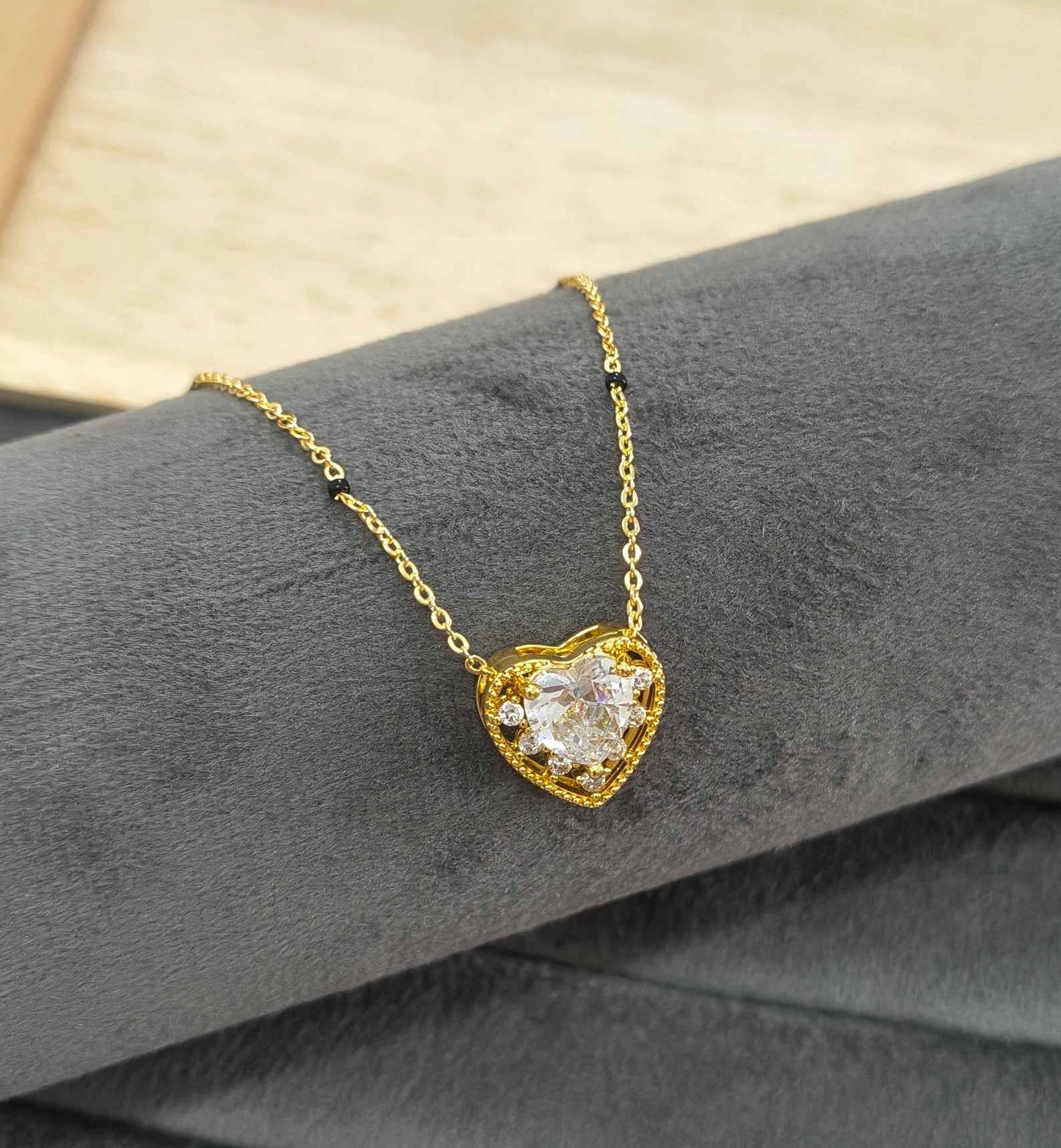 Anti Tarnish Mangalsutra Heart Stone Pendant 18K Gold Plated
