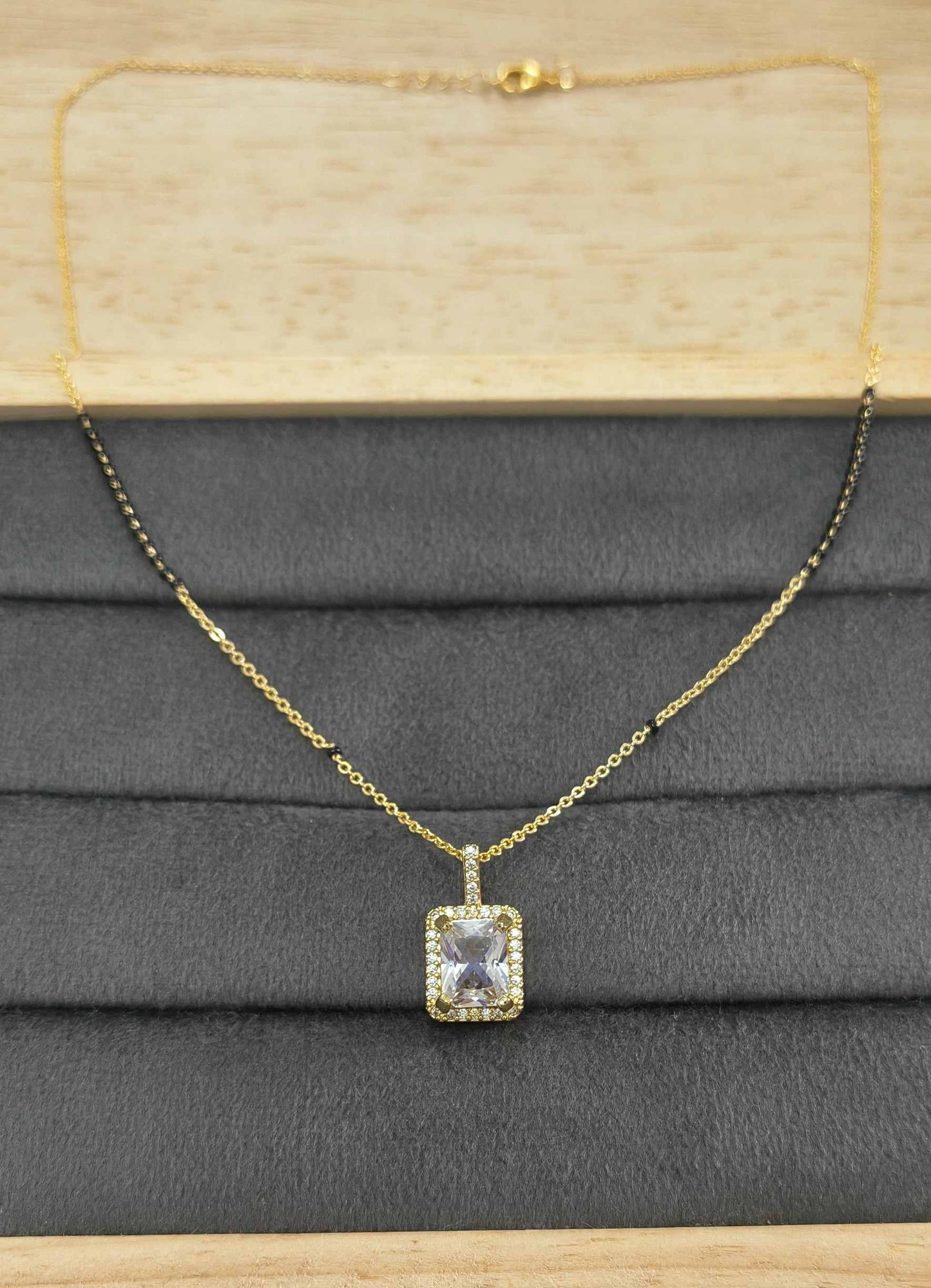 Anti Tarnish Mangalsutra Rectangular Stone Pendant 18K Gold