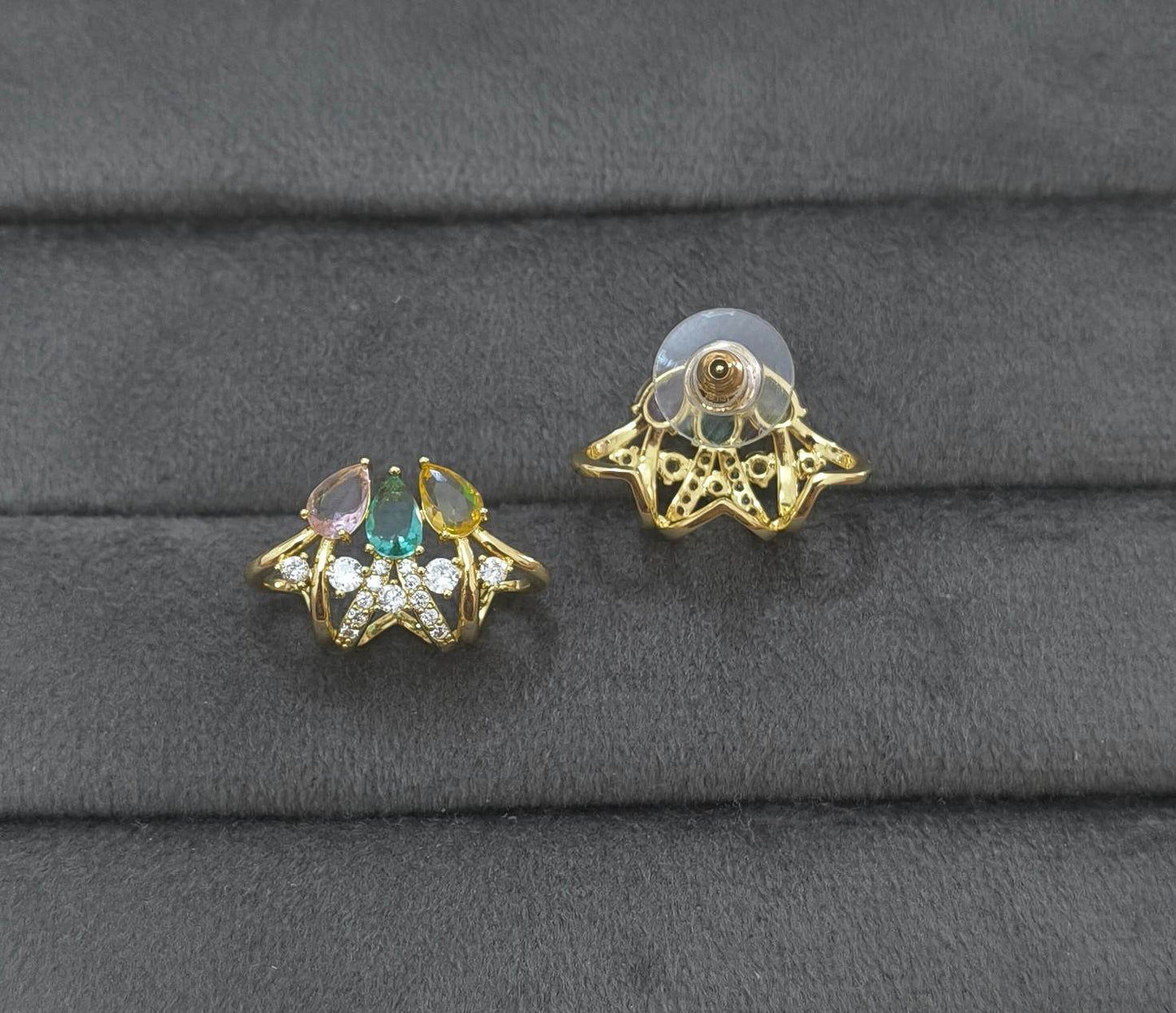 Anti Tarnish Multicolor Crown Stud Earrings 18K Gold Plated