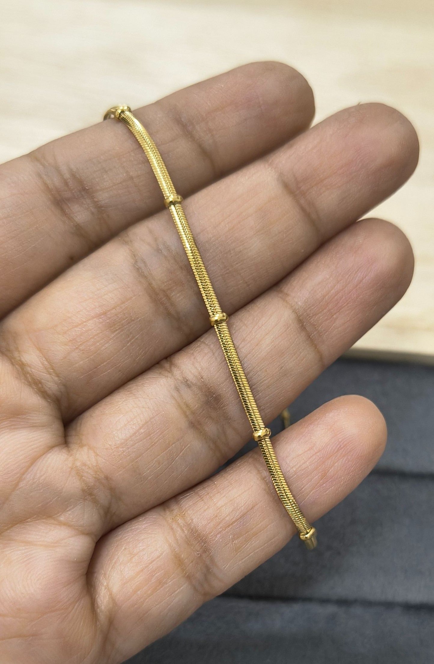 Anti Tarnish Necklace Beaded Snake Chain 18K Gold Plated