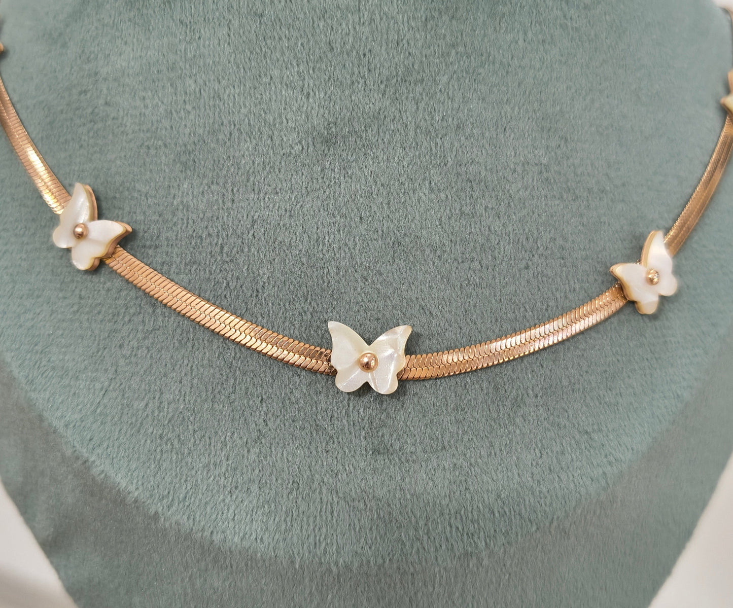 Anti Tarnish Necklace Butterfly Snake Chain 18K Rose gold Plated
