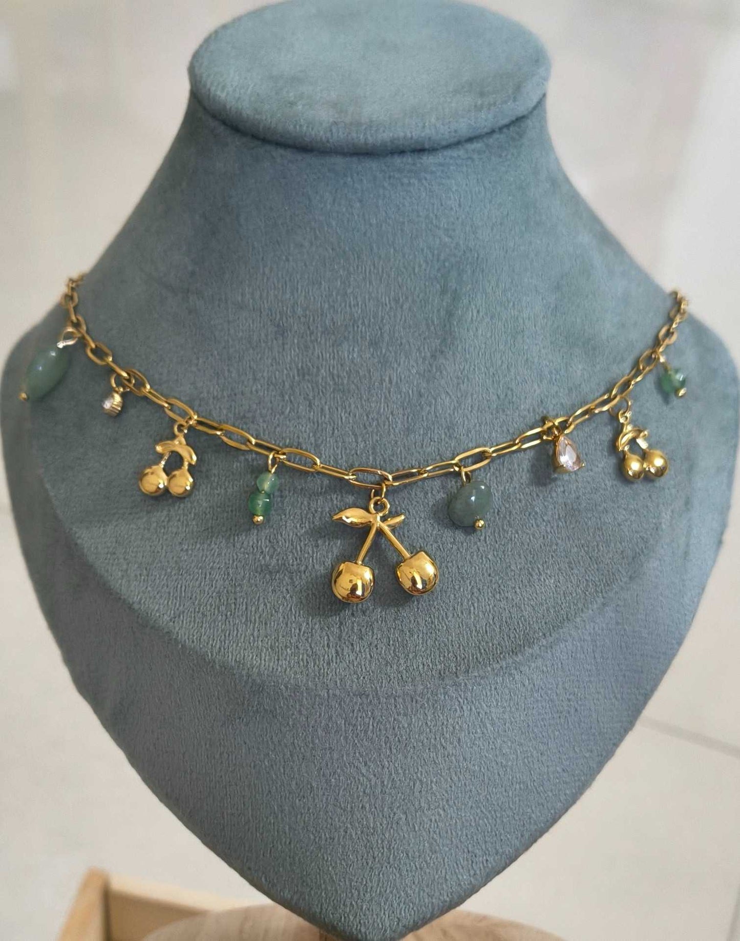 Anti Tarnish Necklace Cherry Charms 18K Gold Plated