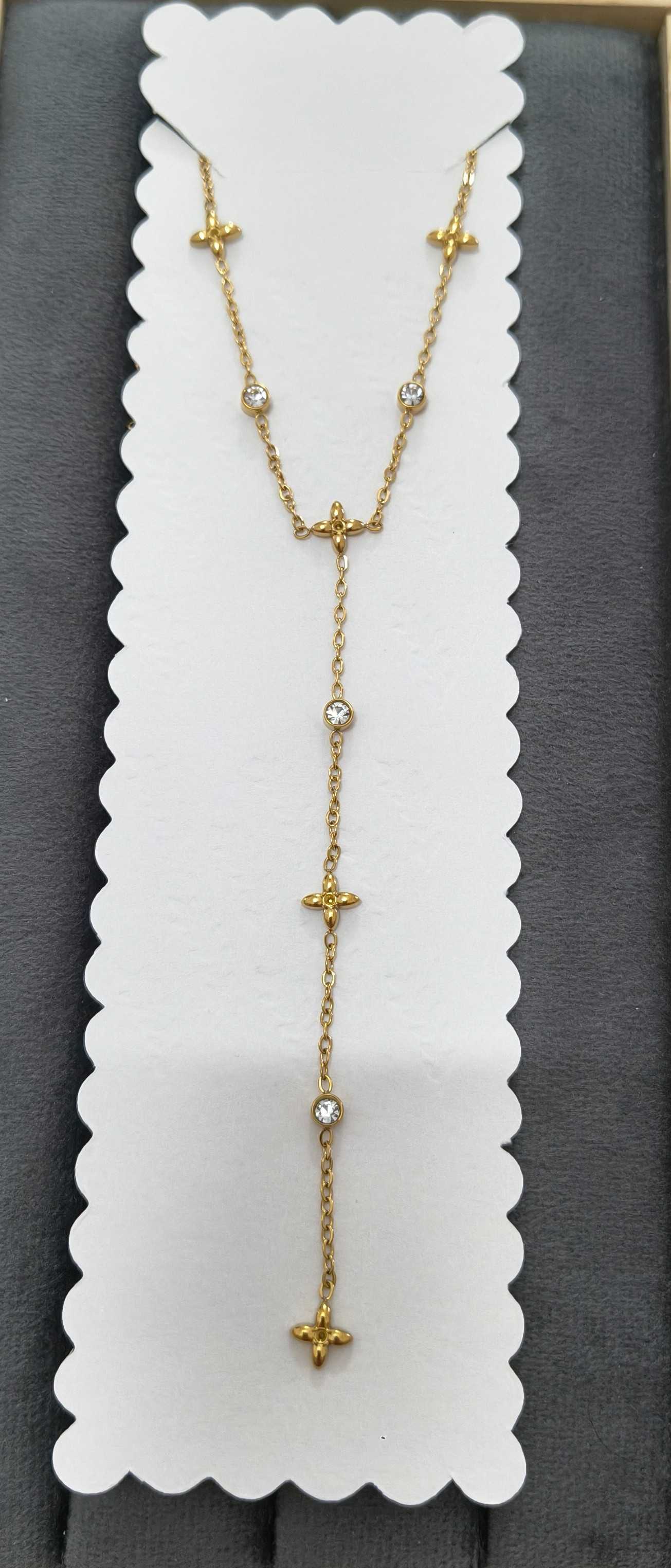 Anti Tarnish Necklace Dainty Charms Y Chain 18K Gold Plated