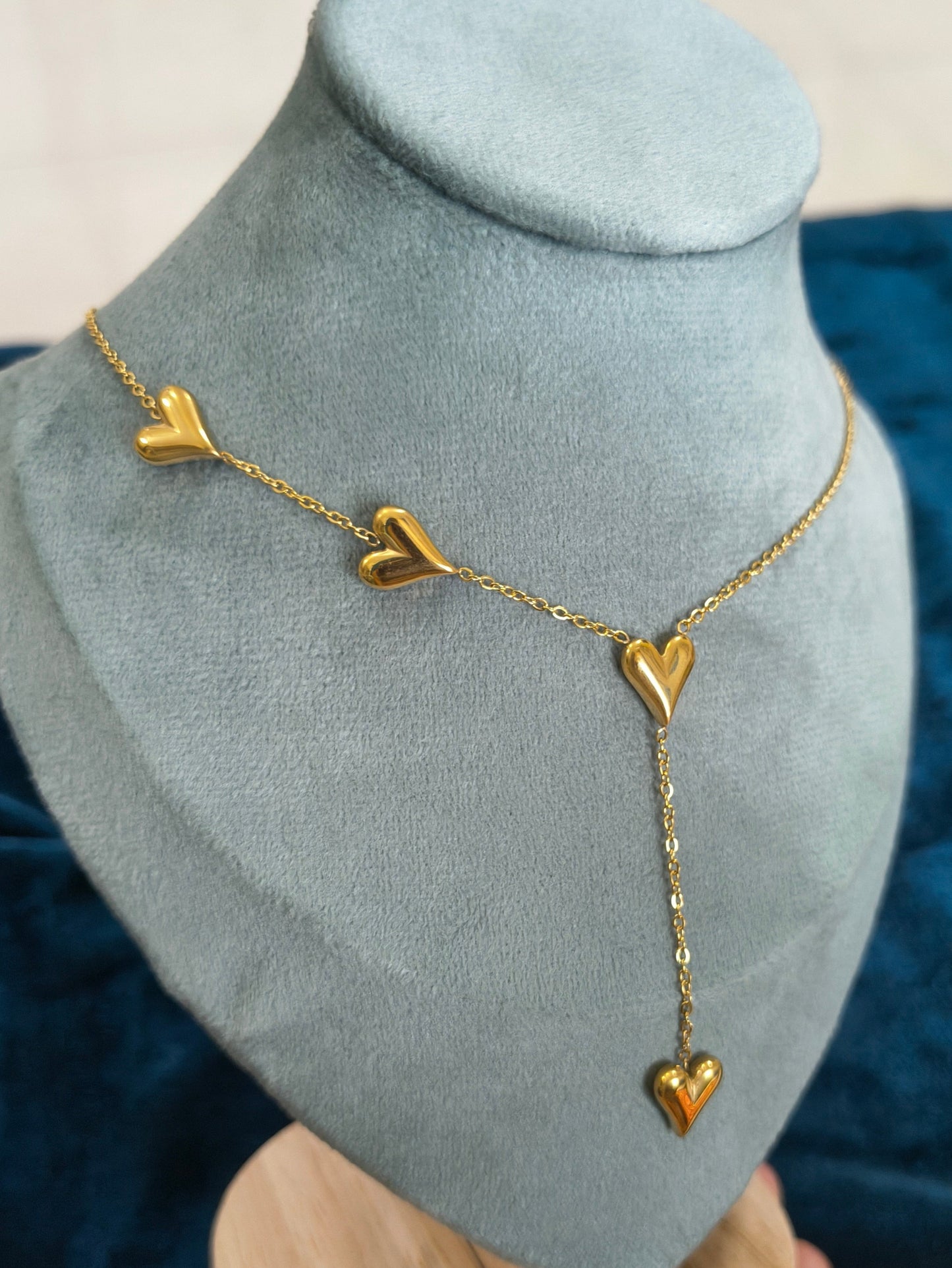 Anti Tarnish Necklace Heart Drop Gold Chain 18k Gold Plated