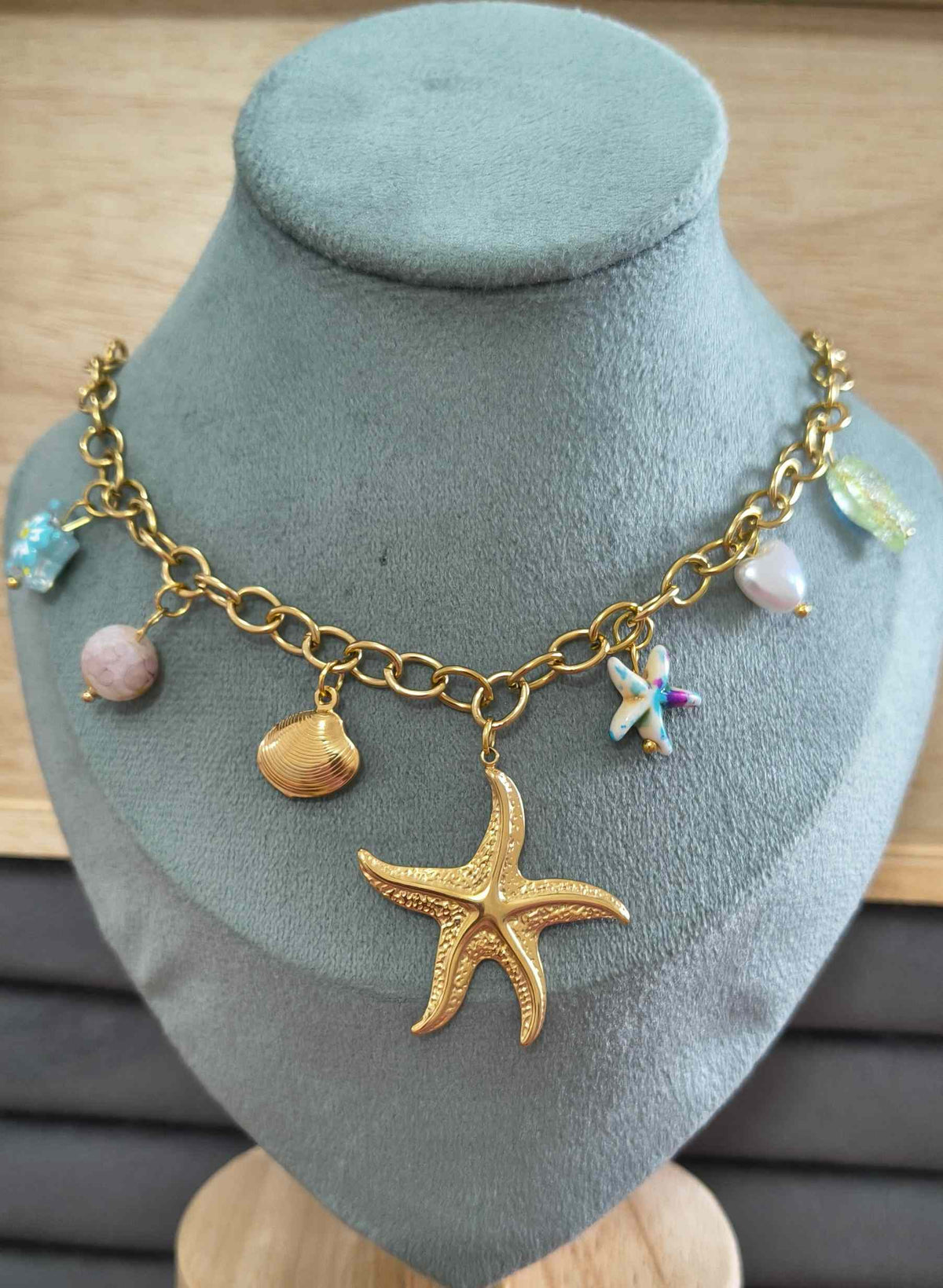 Anti Tarnish Necklace Starfish Charms 18K Gold Plated