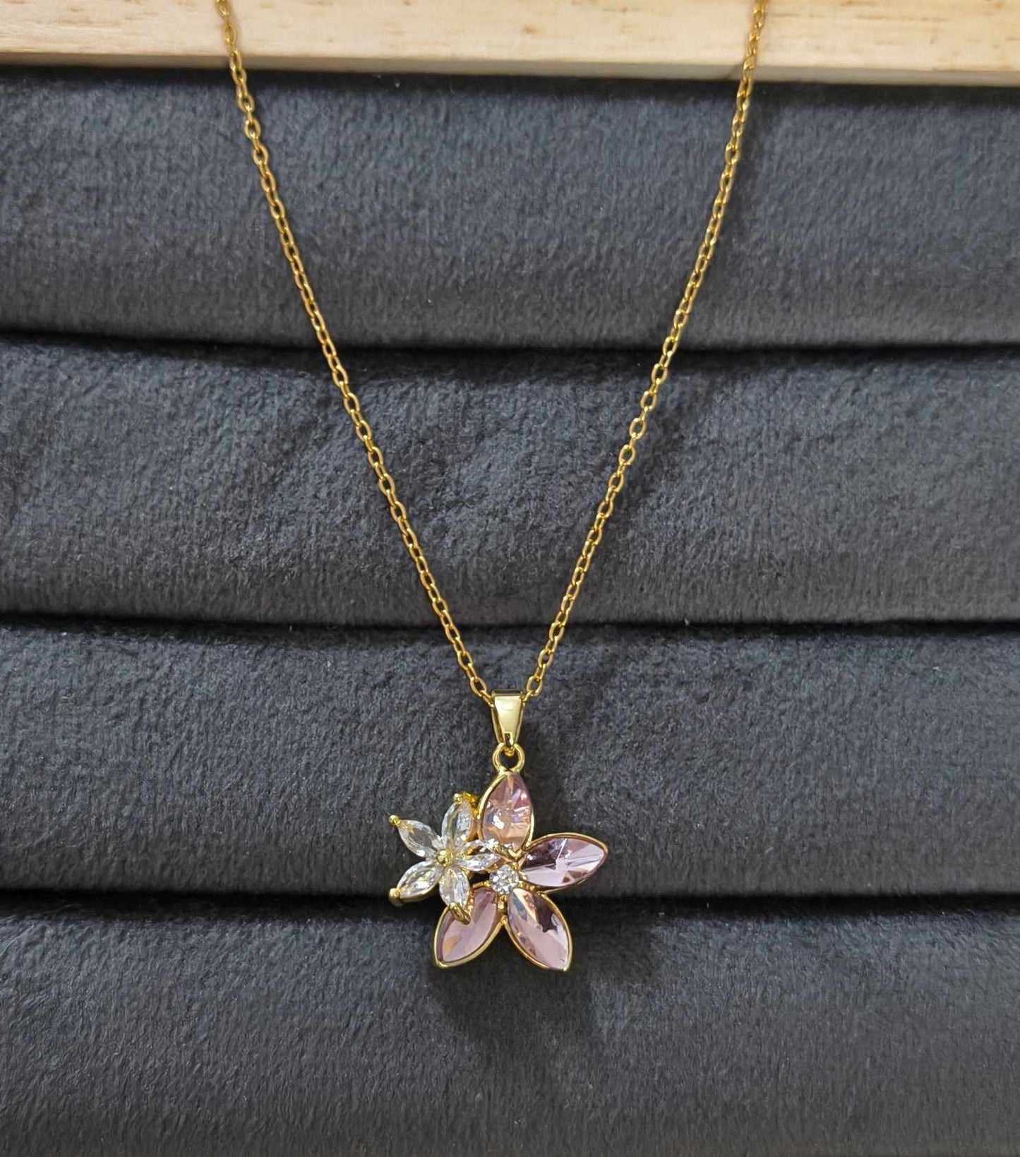 Anti Tarnish Pink Blossom Necklace 18K Gold plated