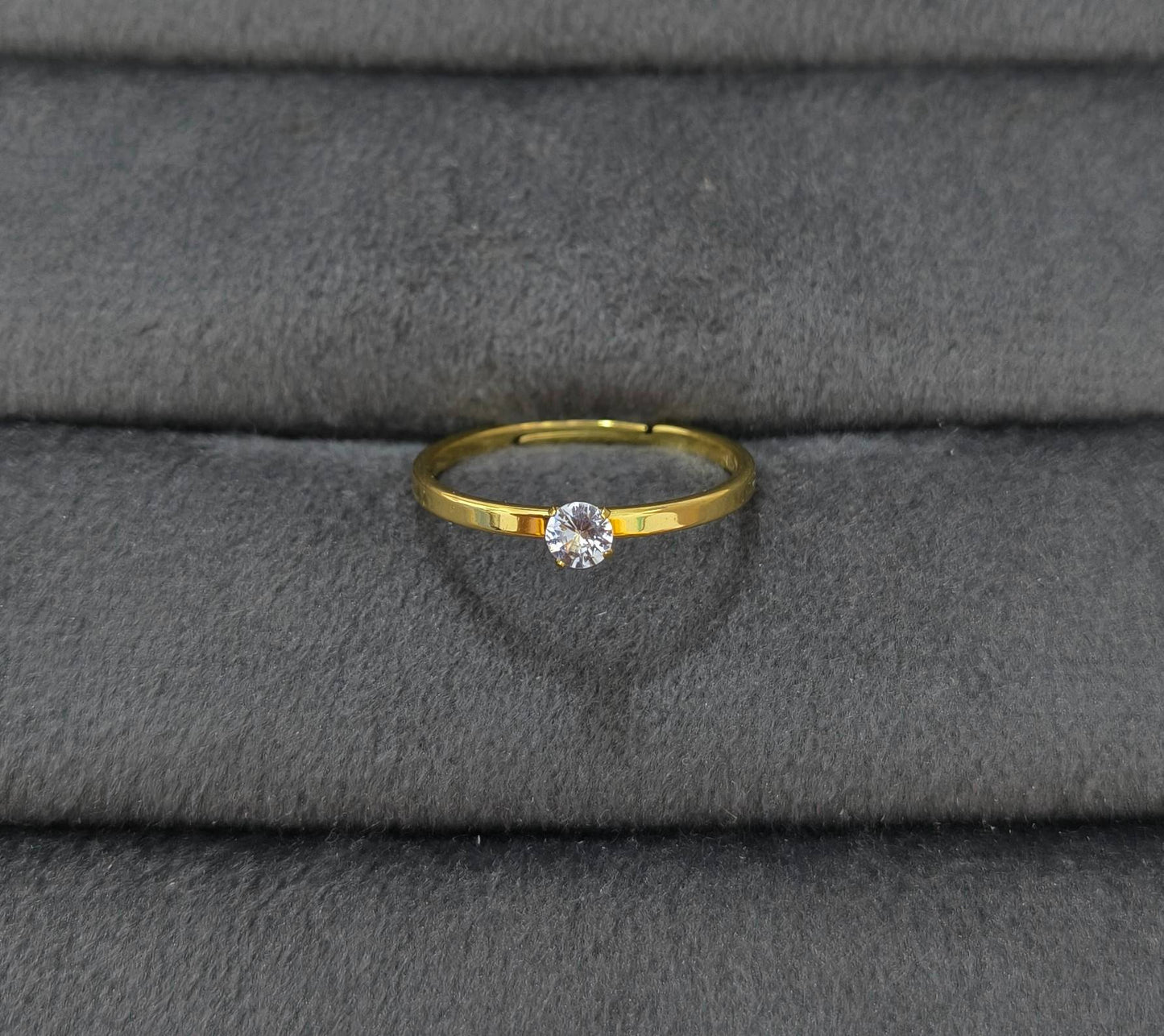 Anti Tarnish Promise Solitaire Ring Adjustable 18K Gold Plated