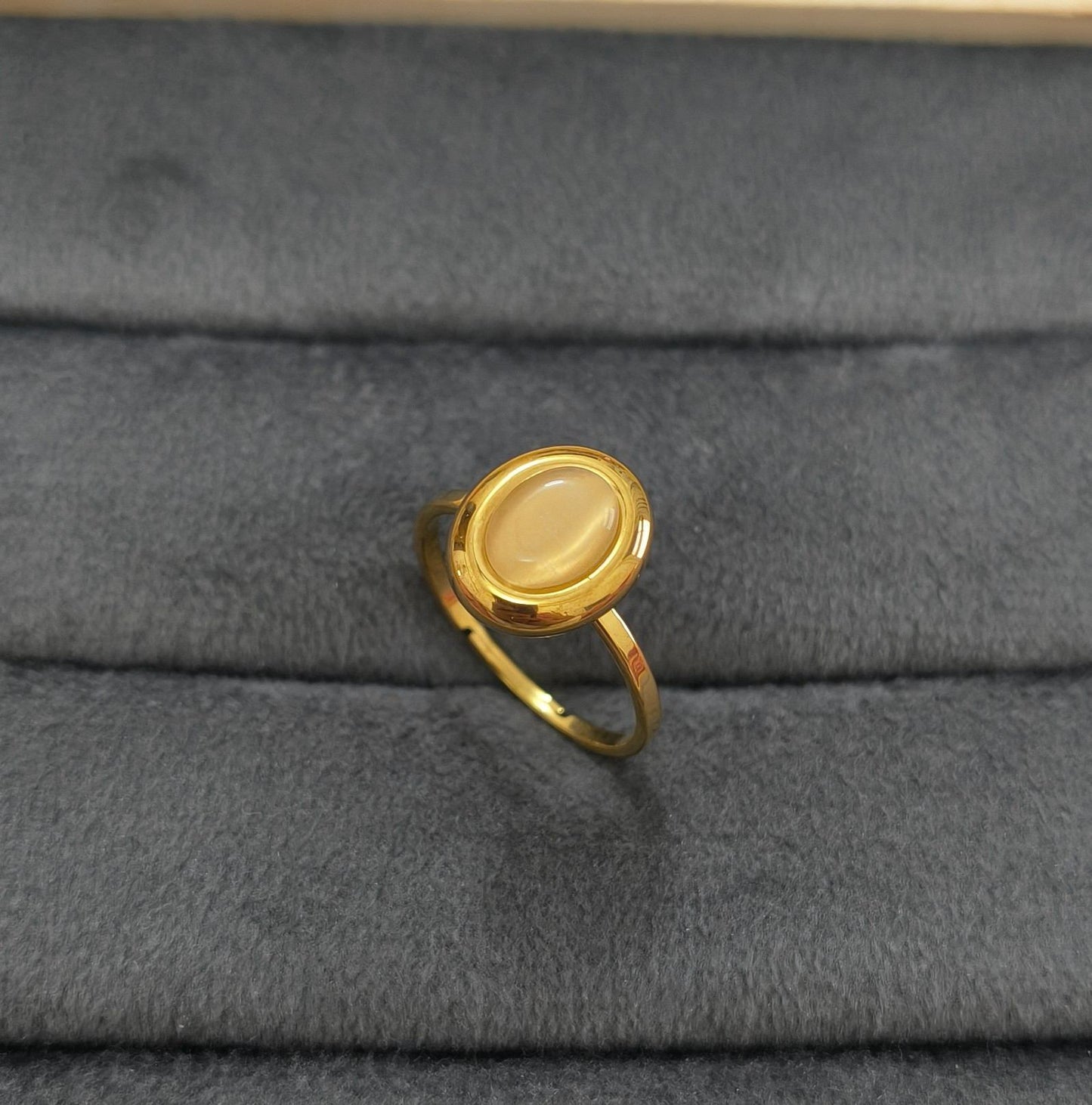 Anti Tarnish Radiant Oval Gemstone Ring 18K Gold Plated