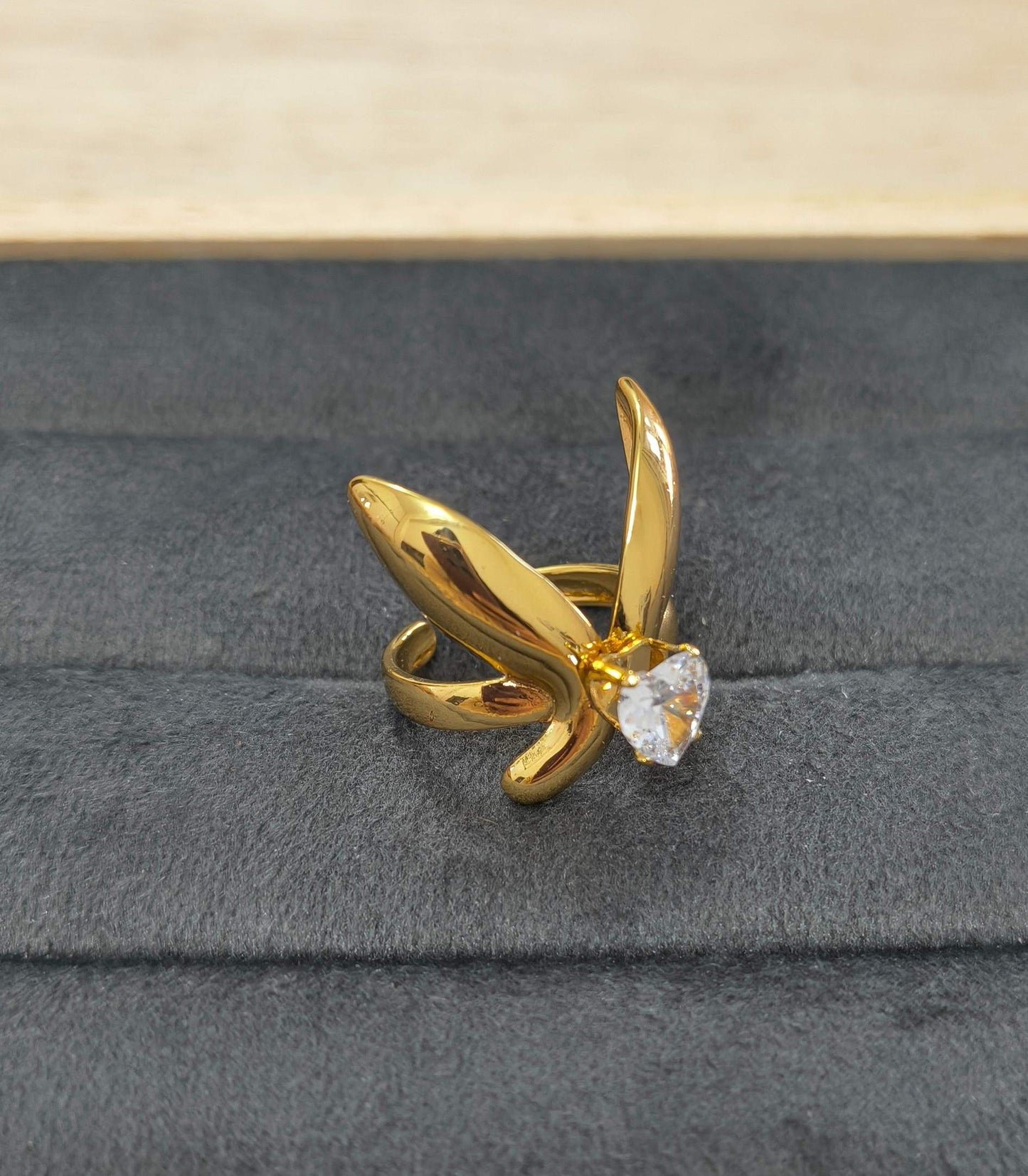Anti Tarnish Ring Butterfly Solitaire Ring 18K Gold Plated