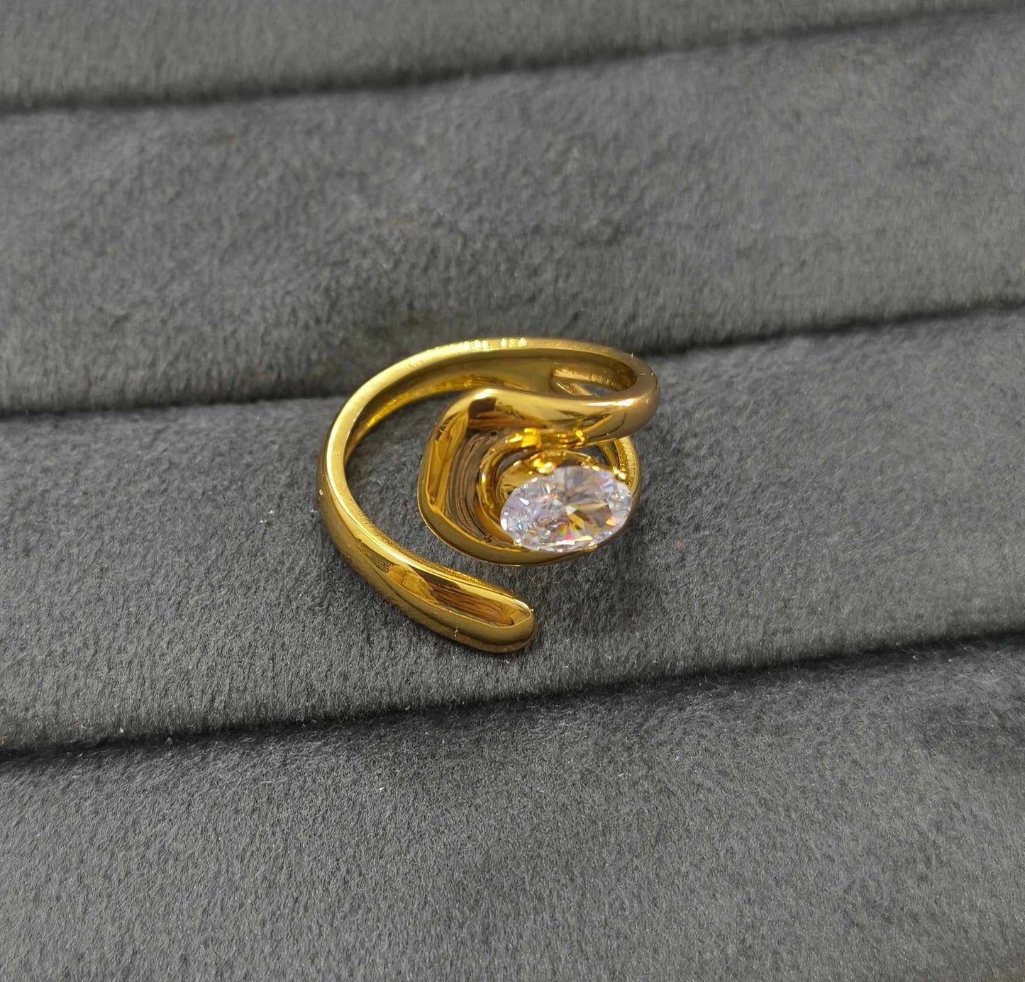 Anti Tarnish Ring Chunky Wrap Solitaire Ring 18K Gold Plated