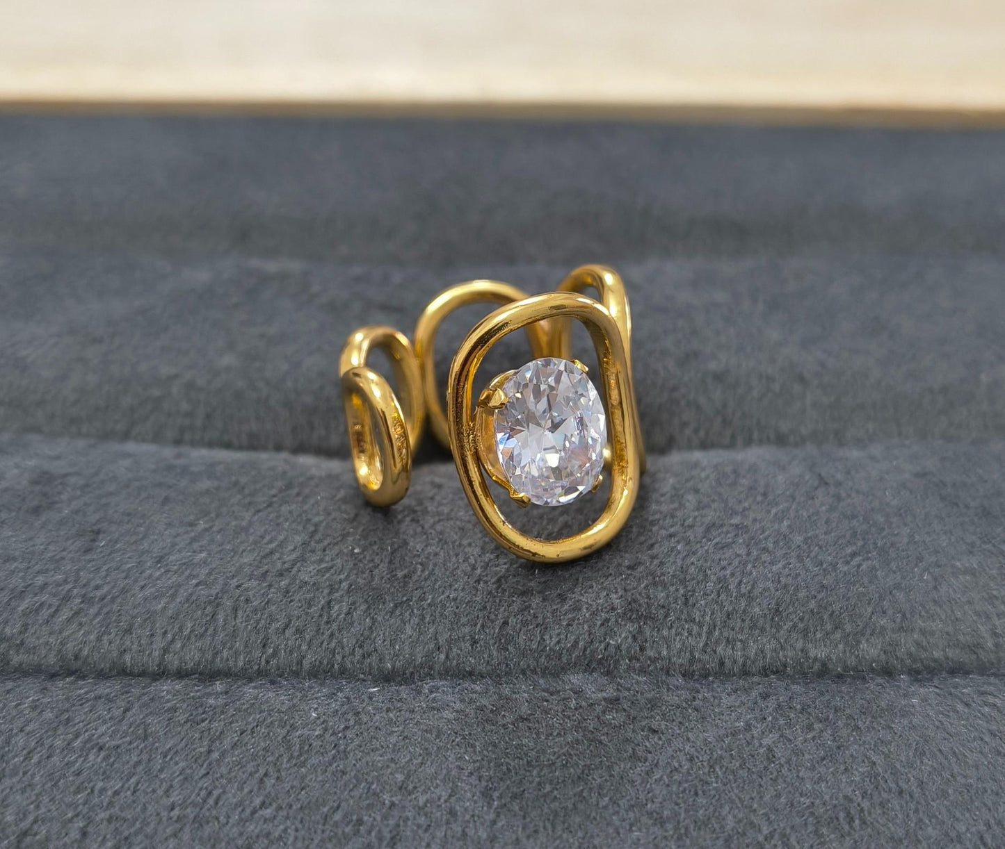 Anti Tarnish Ring Coiled Solitaire Ring 18K Gold Plated