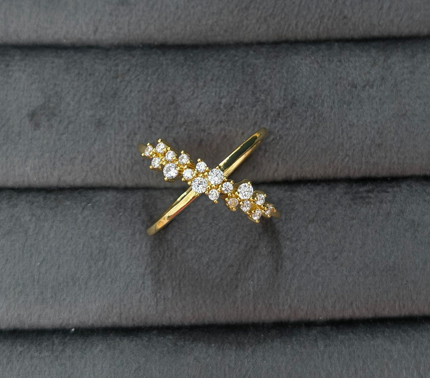 Anti Tarnish Ring Cross Diamond Ring 18K Gold Plated
