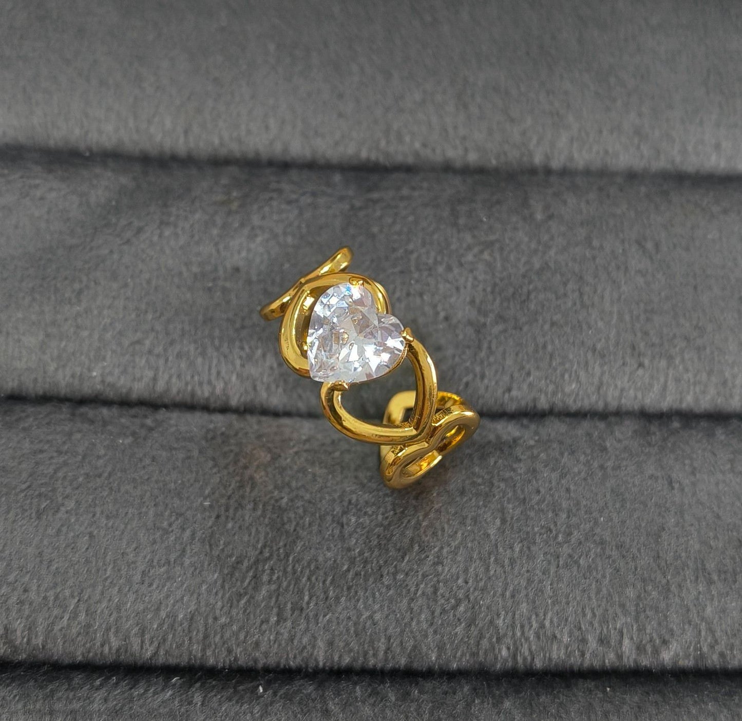 Anti Tarnish Ring Heart Promise Solitaire Ring 18K Gold Plated