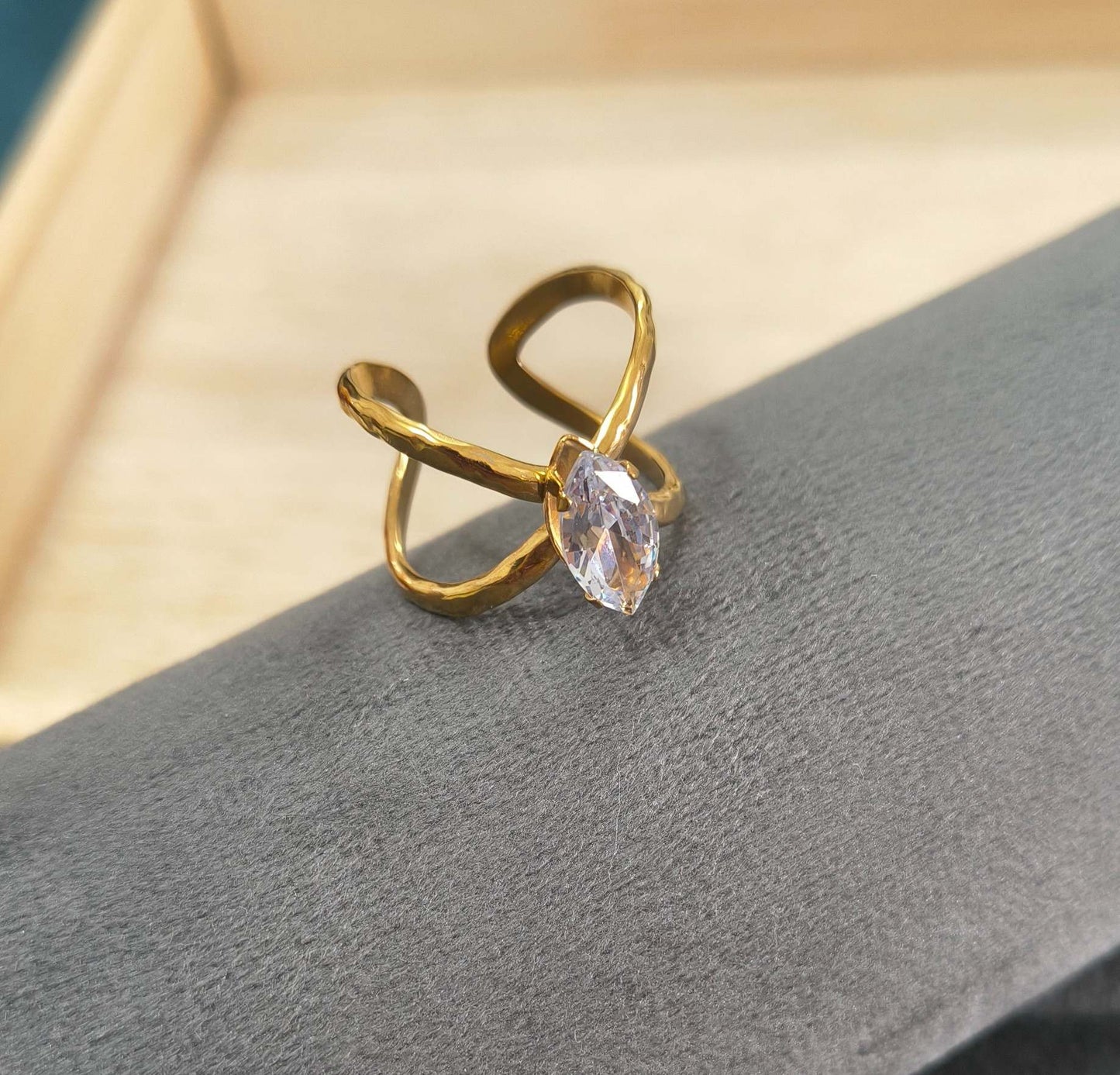 Anti Tarnish Ring Marquise Elegance 18K Gold Plated