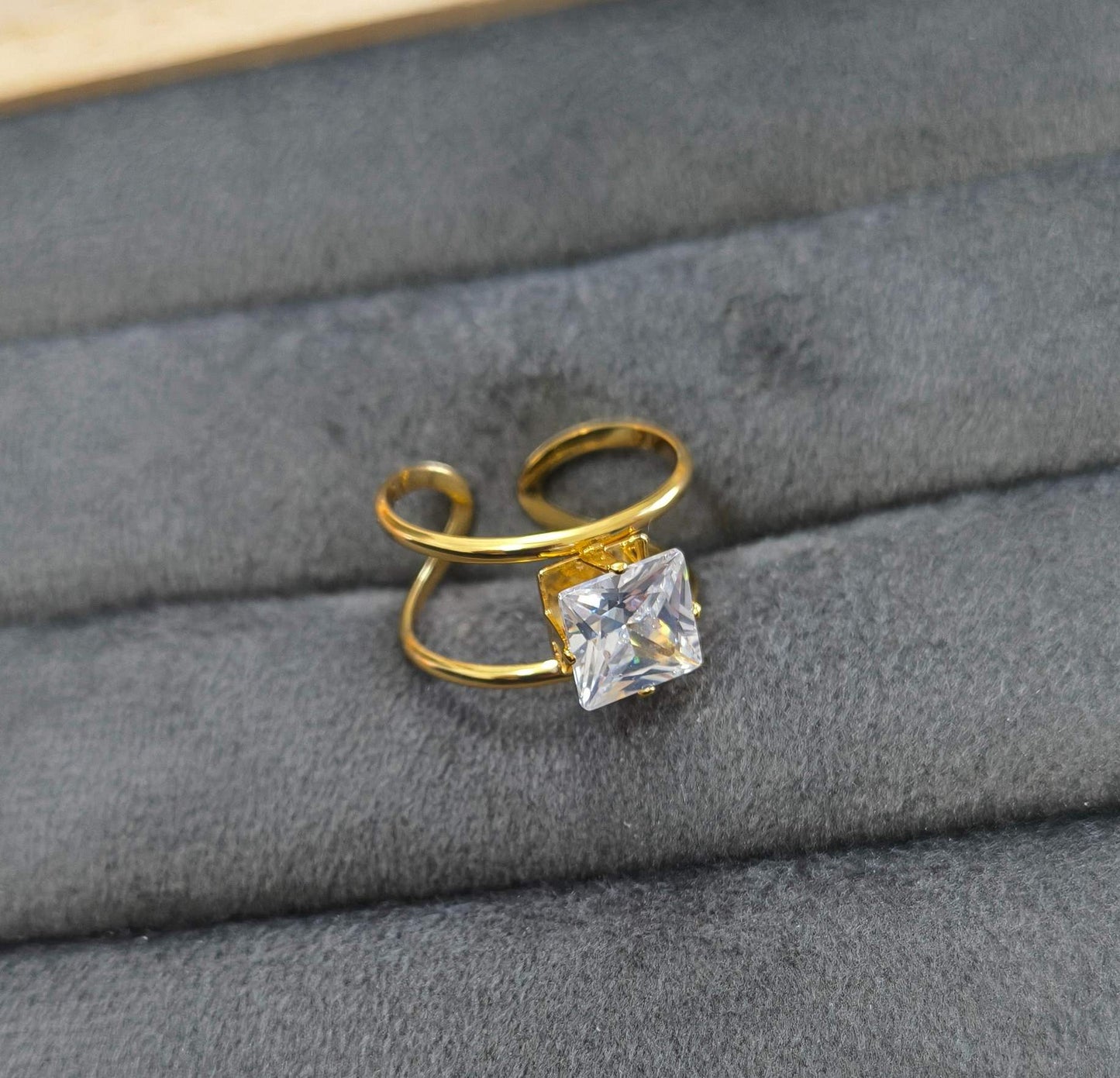 Anti Tarnish Ring Princess Cut Solitaire Ring 18K Gold Plated