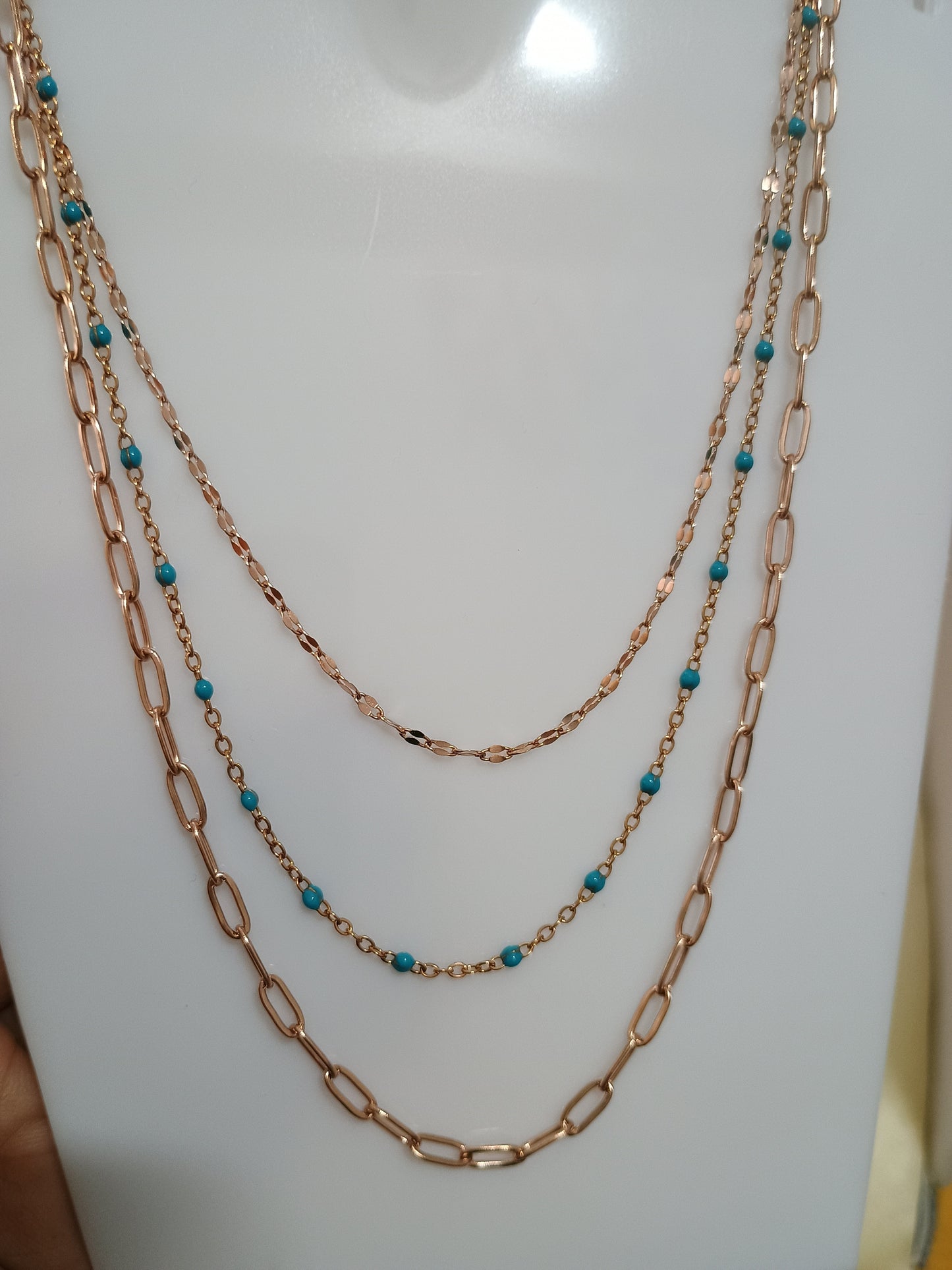 Anti Tarnish Rosegold Three Layered Chain Necklace