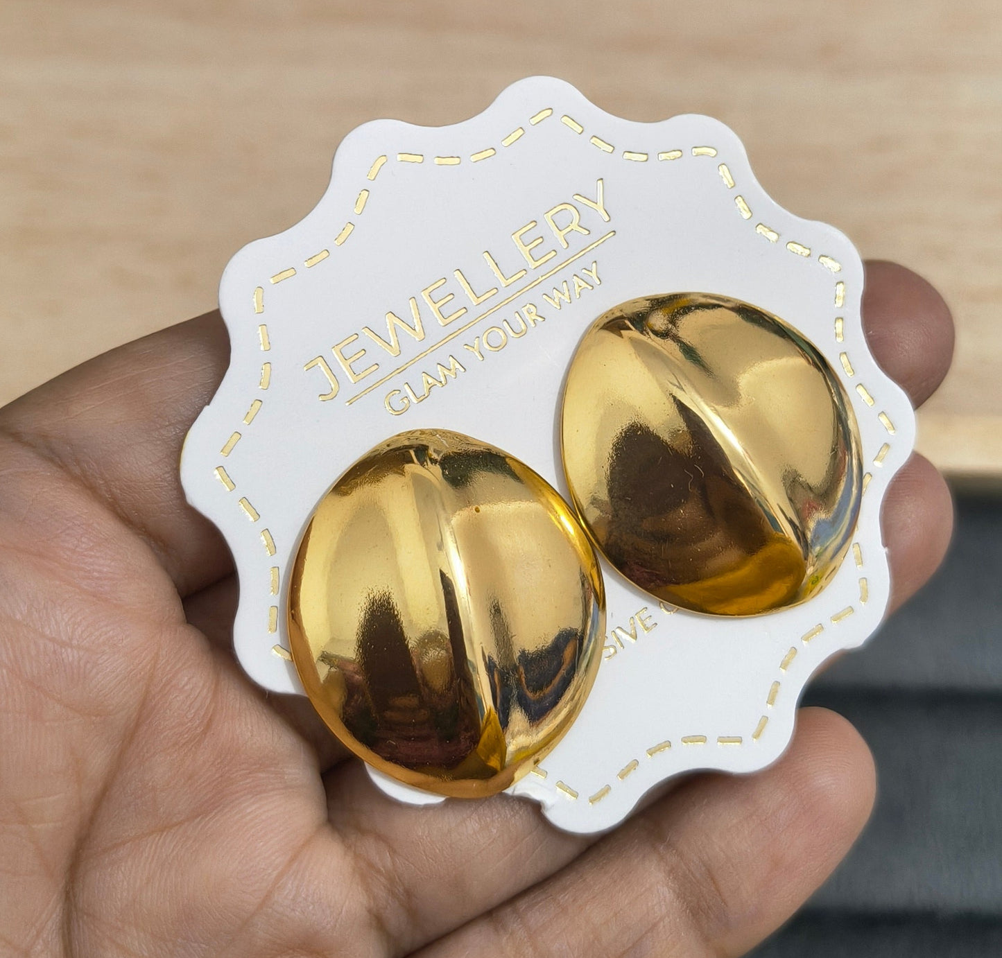 Anti Tarnish Round Big Stud Earrings 18K Gold Plated